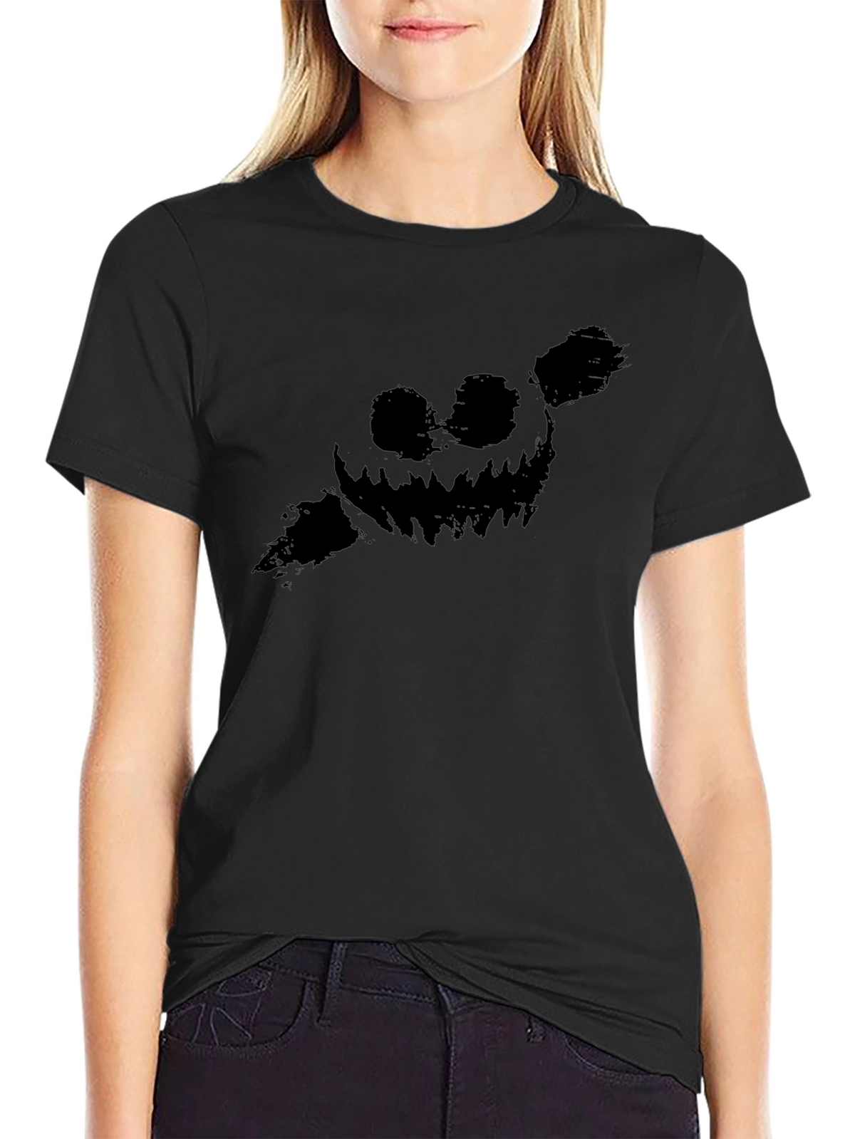 Mens Black Graphic Tee - Spooky Pumpkin Design
