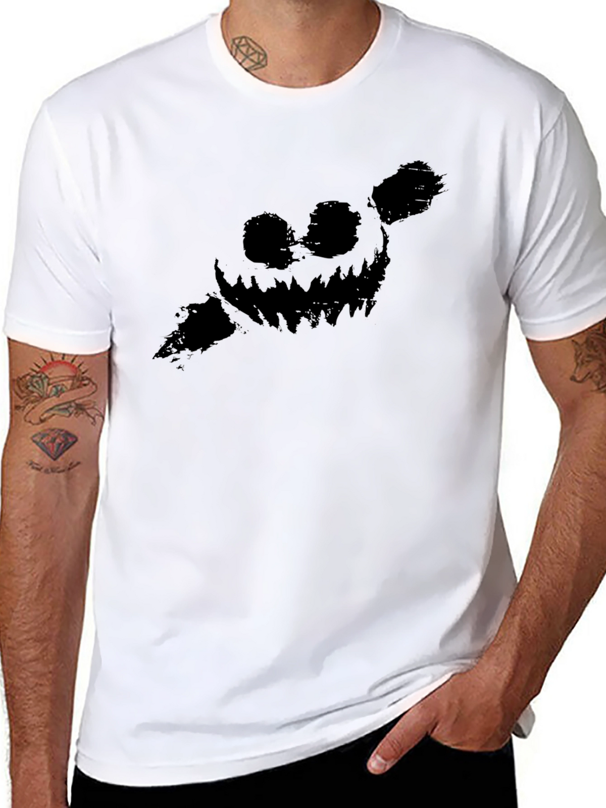 Mens Black Graphic Tee - Spooky Pumpkin Design