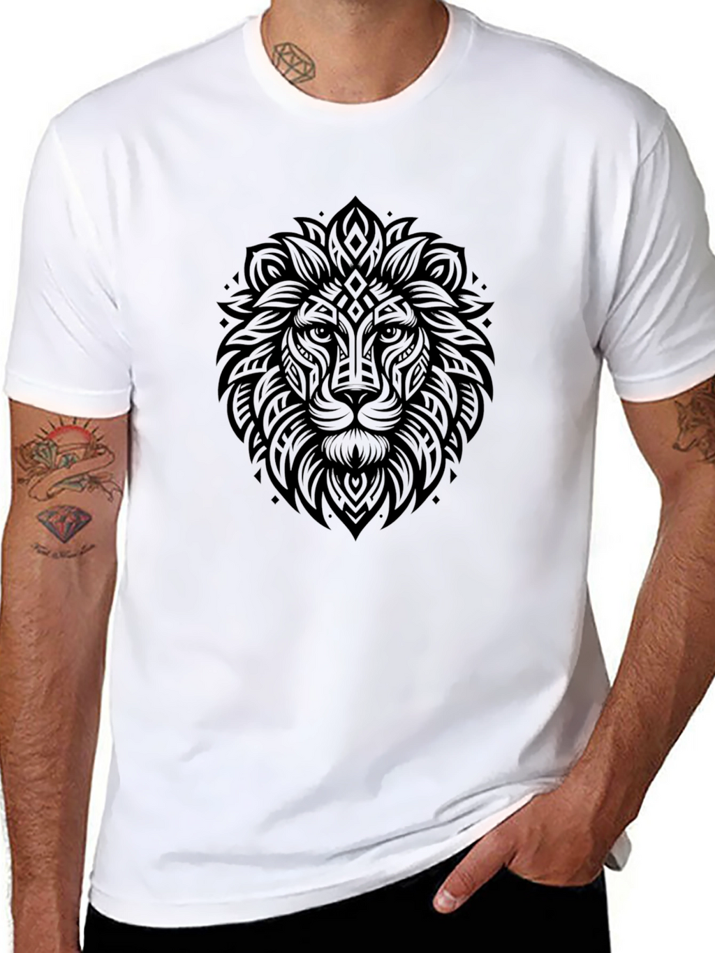 Lion Head Graphic Print Black T-Shirt