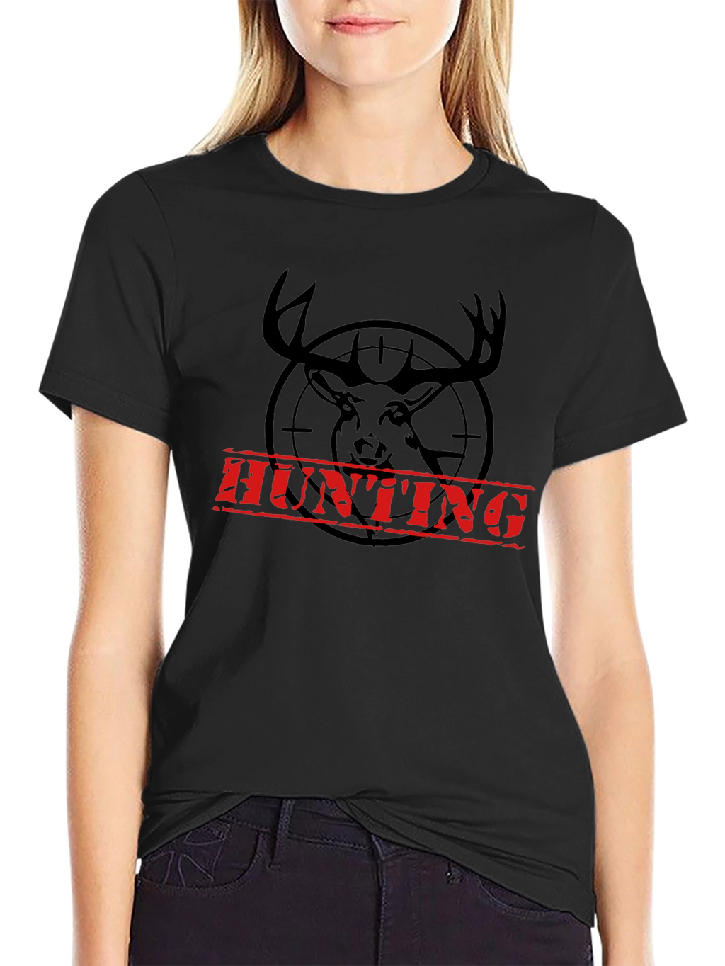 Hunting Deer Graphic T-Shirt - Black