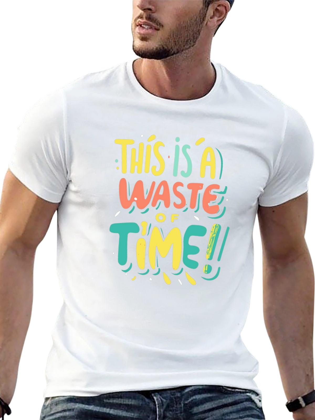 Funny Waste of Time Graphic Print Black T-Shirt