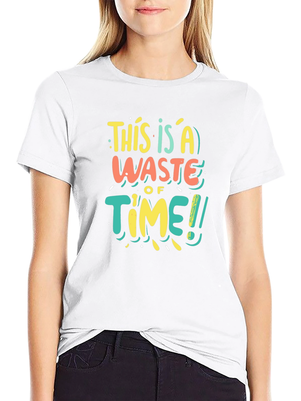Funny Waste of Time Graphic Print Black T-Shirt