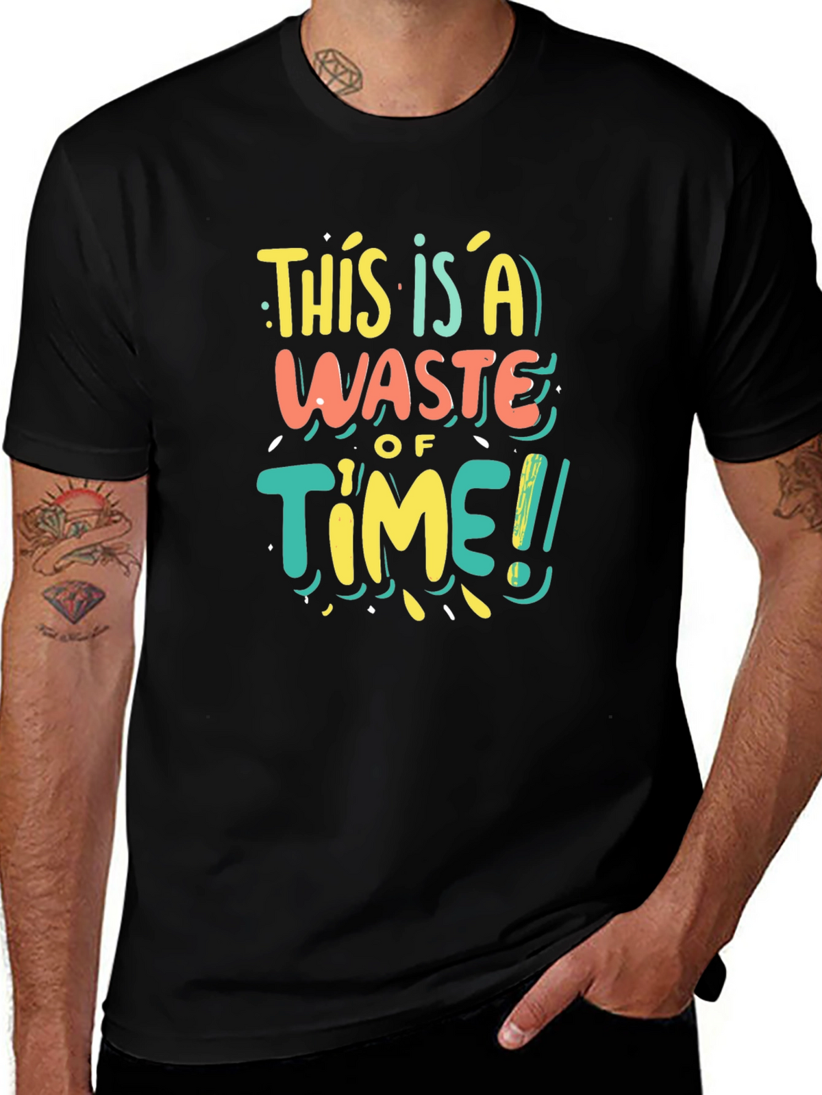 Funny Waste of Time Graphic Print Black T-Shirt