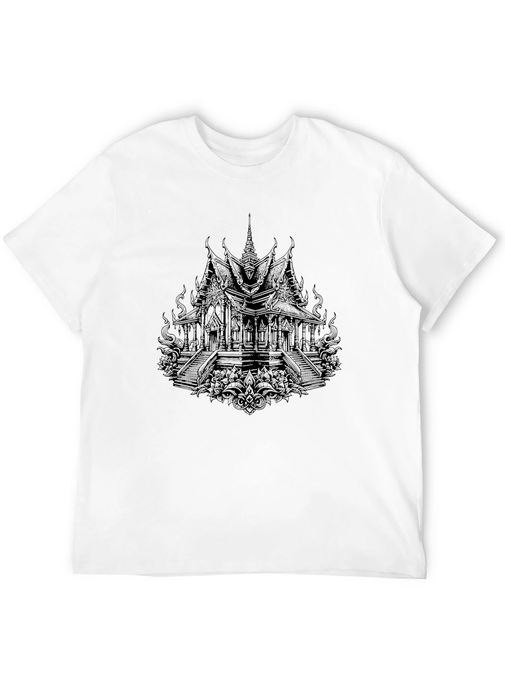 Black Temple Graphic Tee - Unique Architectural Design
