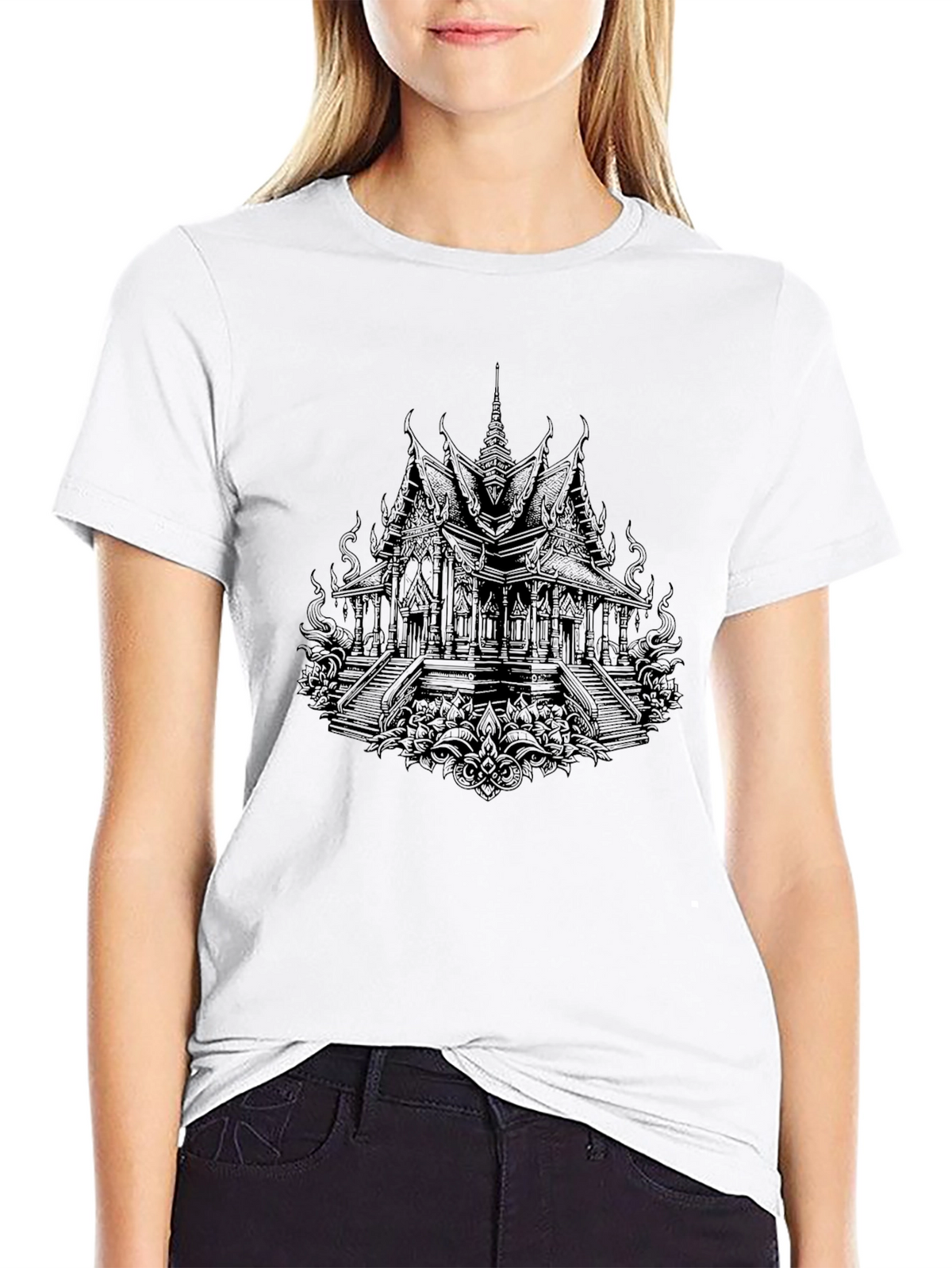 Black Temple Graphic Tee - Unique Architectural Design