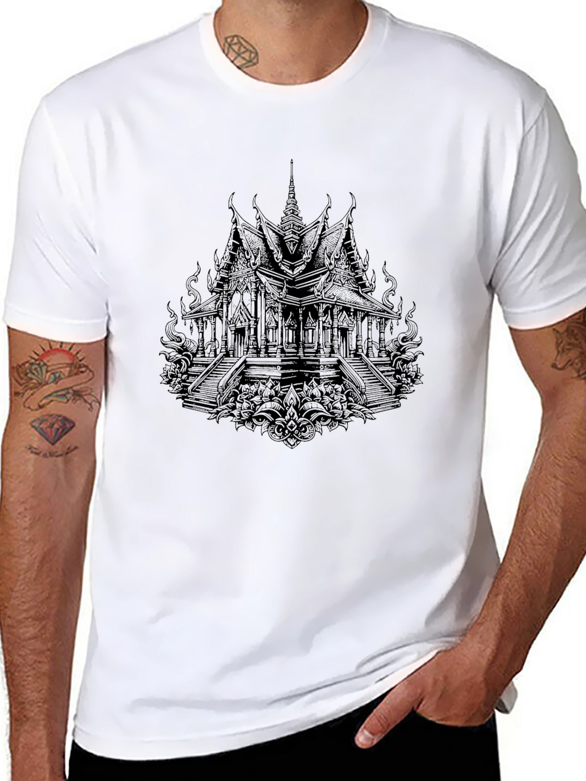 Black Temple Graphic Tee - Unique Architectural Design