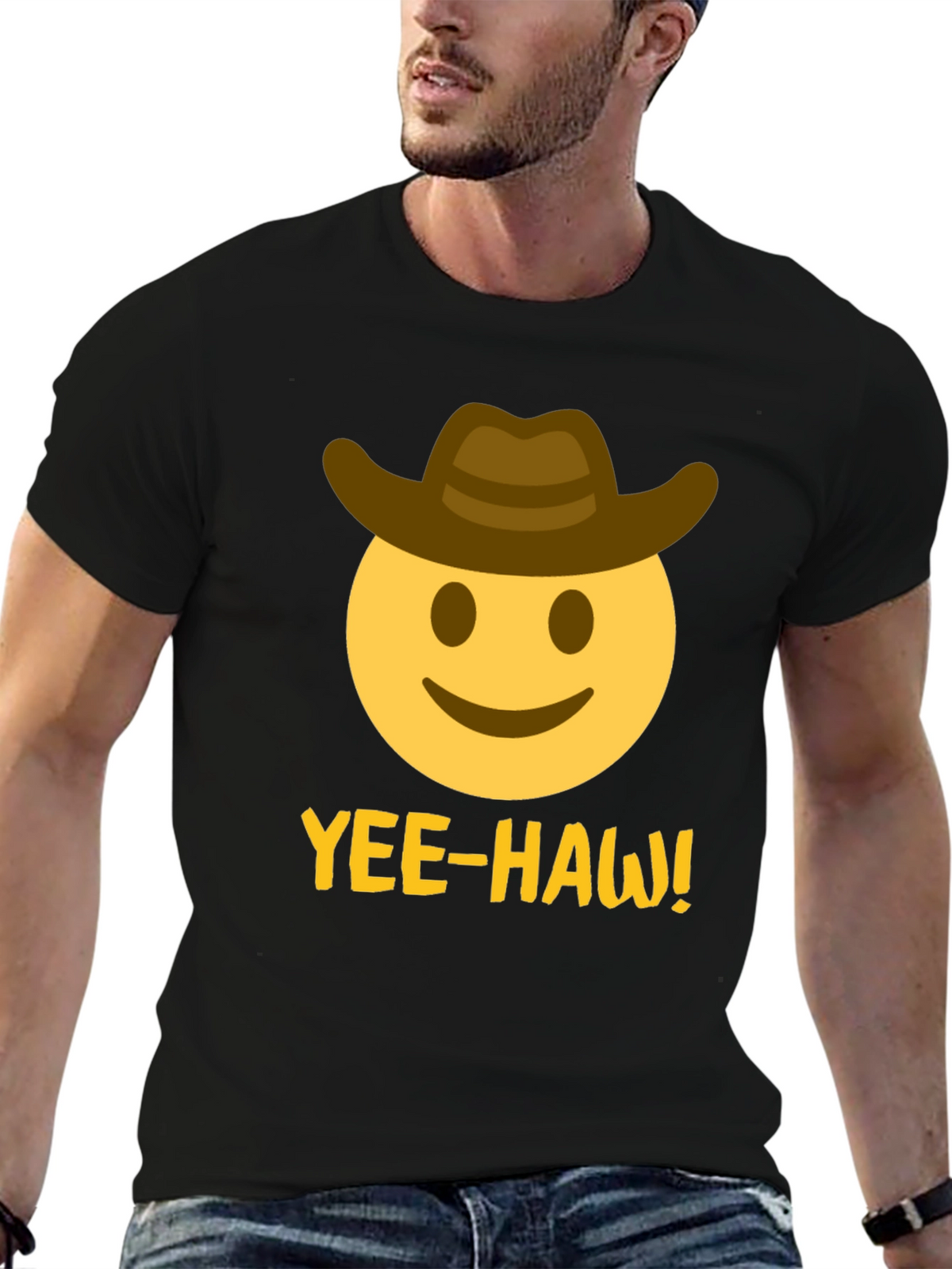 Yee-Haw Emoji Cowboy T-Shirt - Black