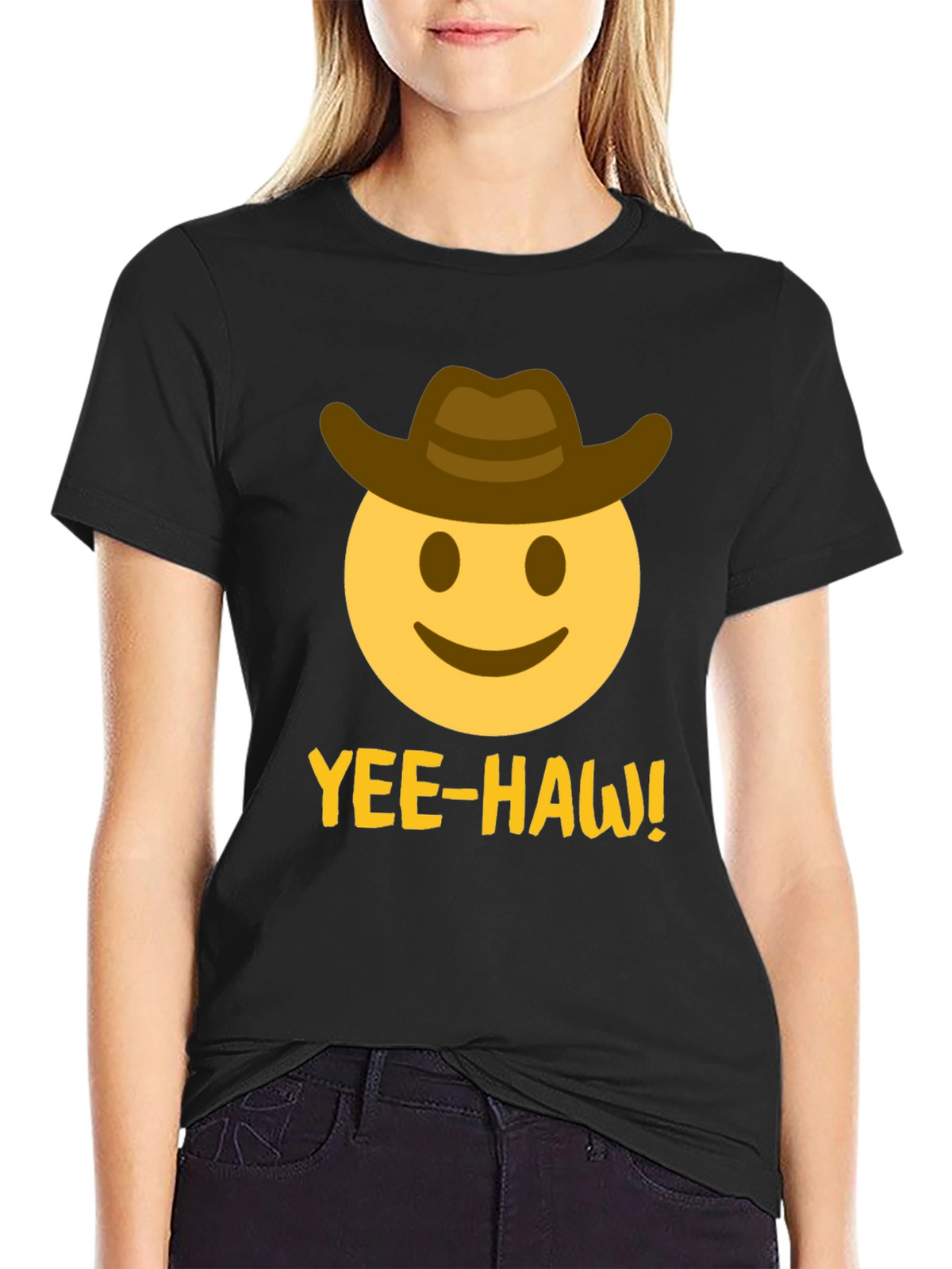 Yee-Haw Emoji Cowboy T-Shirt - Black