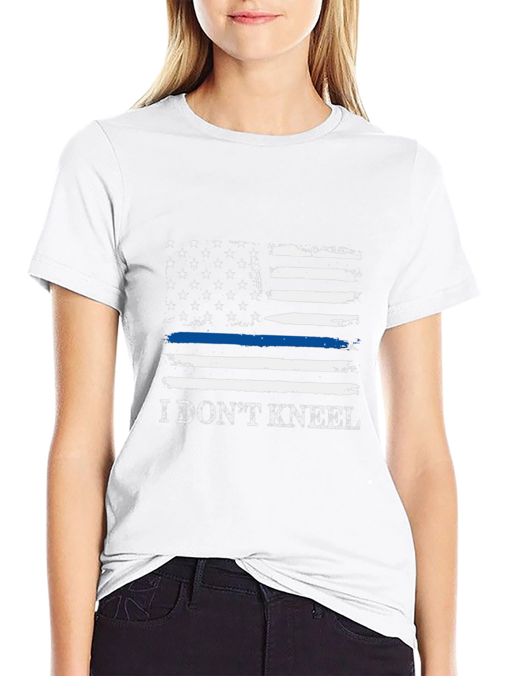 I Dont Kneel Thin Blue Line American Flag T-Shirt