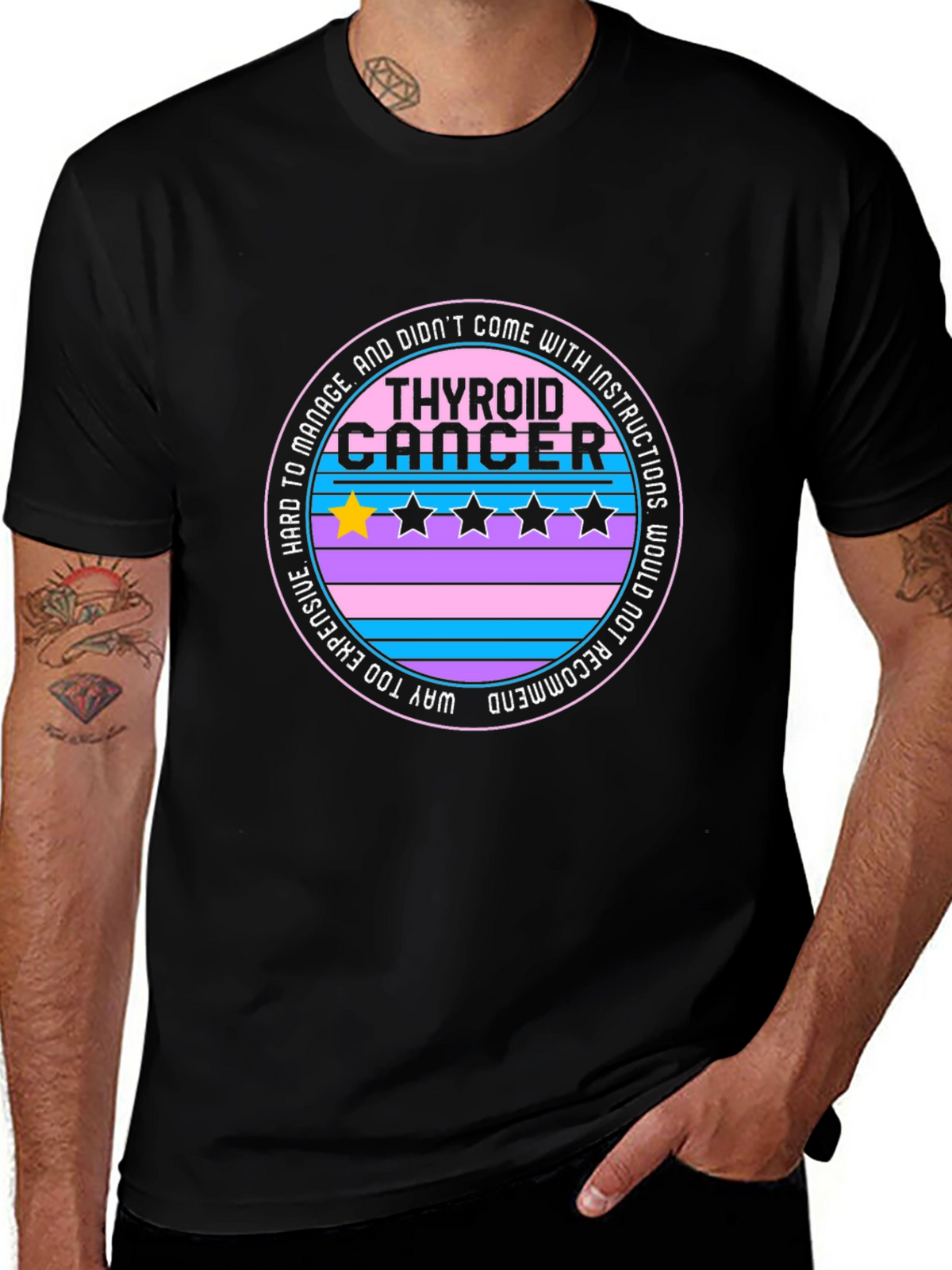 Thyroid Cancer One-Star Review Graphic T-Shirt