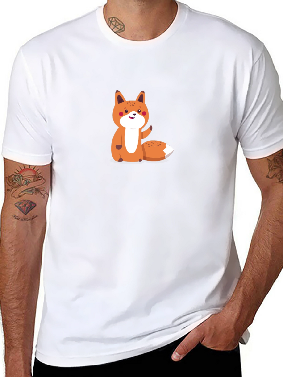 Cute Fox Graphic Tee - Mens Black T-Shirt