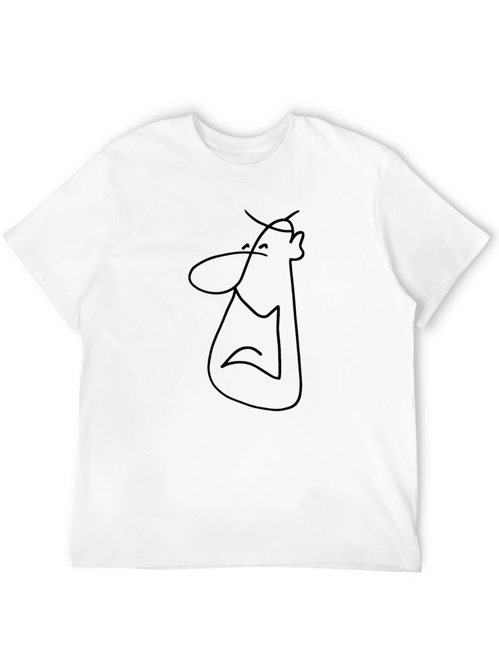 Minimalist Cartoon Line Art Black T-Shirt