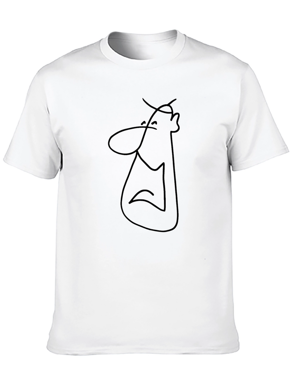 Minimalist Cartoon Line Art Black T-Shirt
