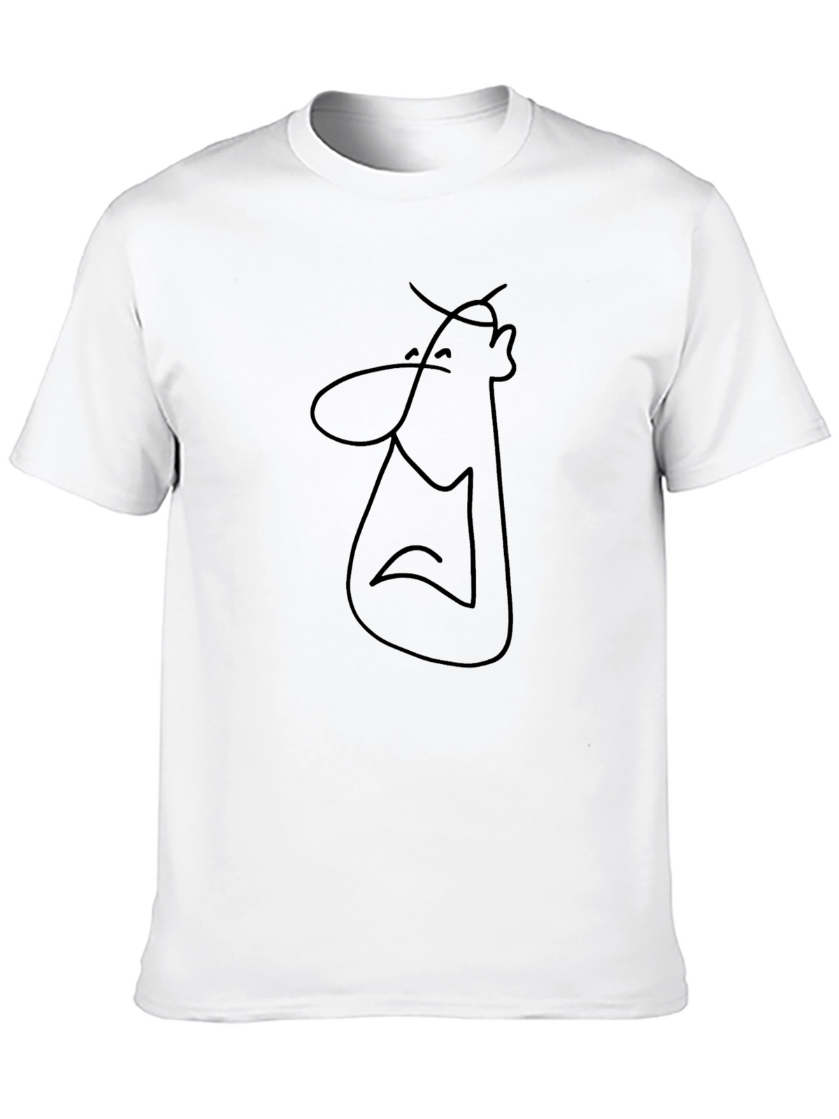 Minimalist Cartoon Line Art Black T-Shirt