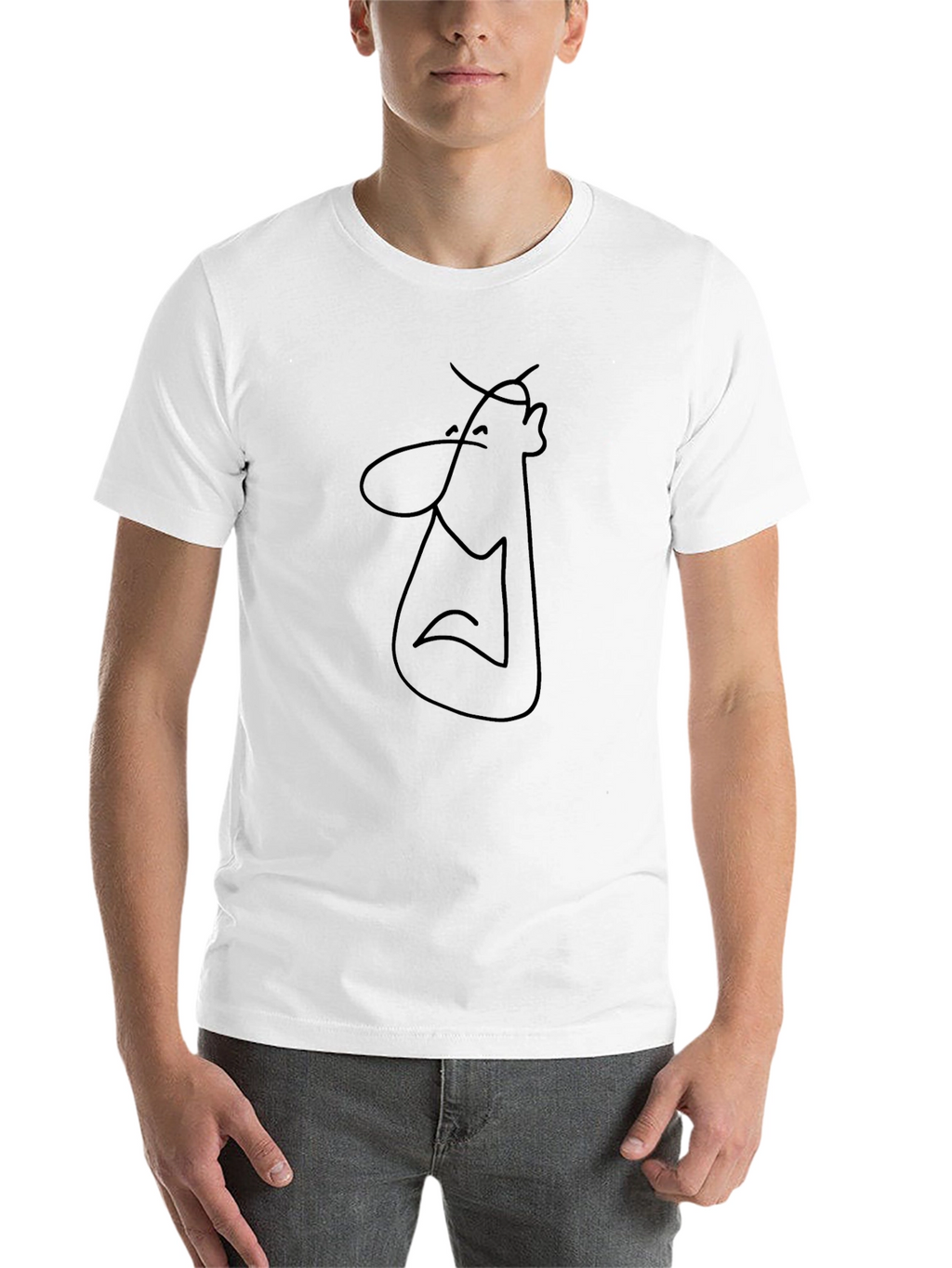 Minimalist Cartoon Line Art Black T-Shirt