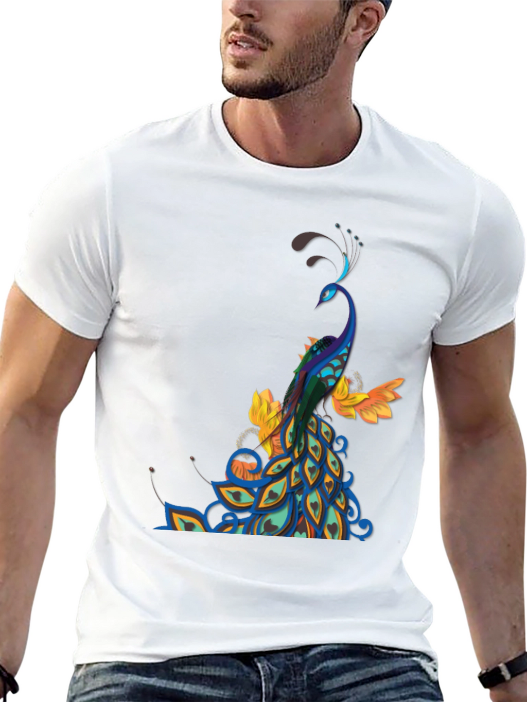 Peacock Graphic Black T-Shirt