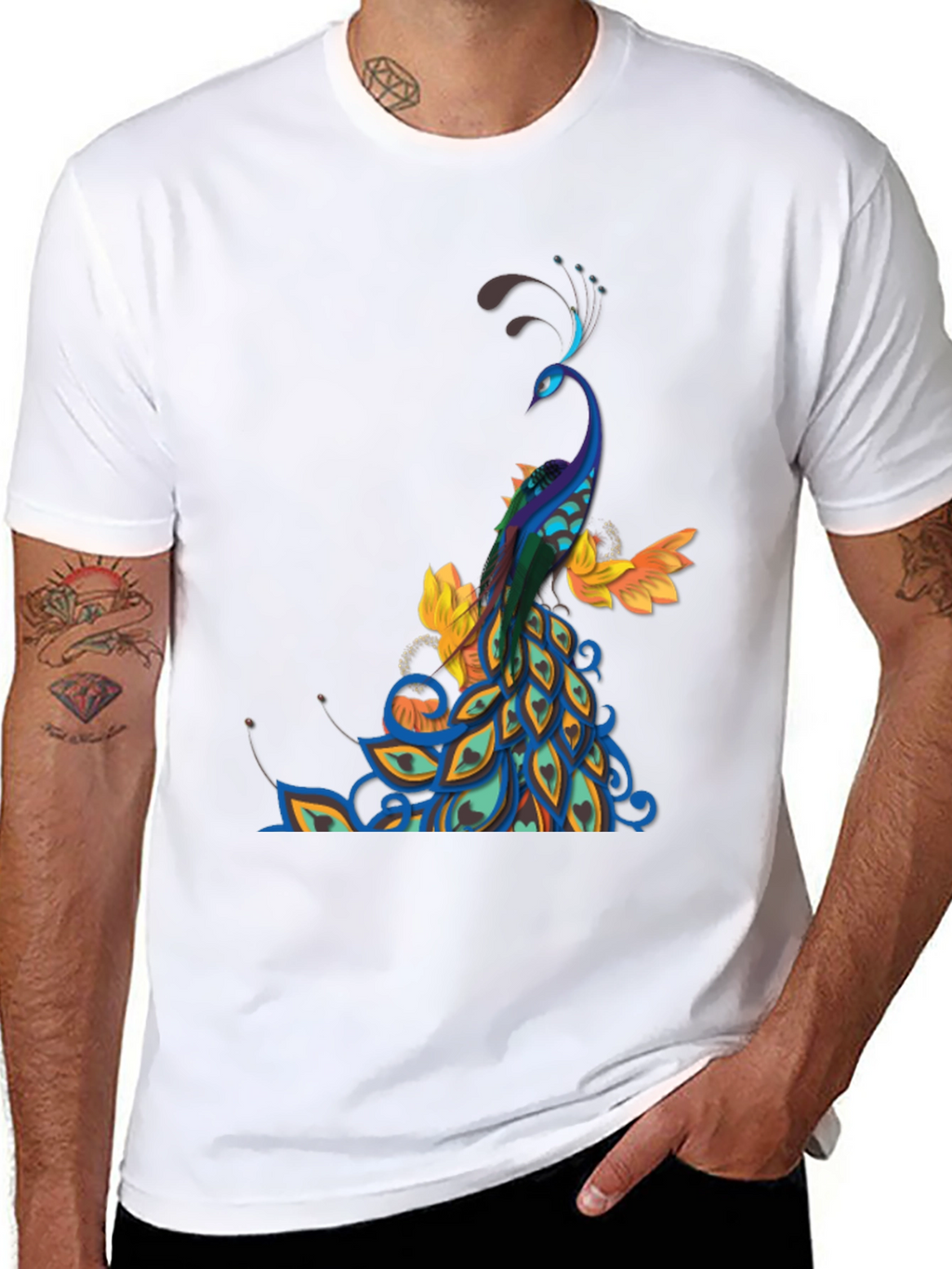 Peacock Graphic Black T-Shirt