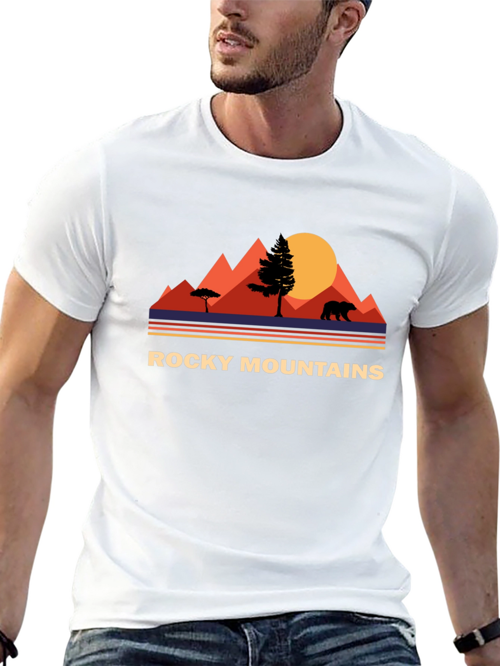 Rocky Mountains Bear Graphic Tee - Nature Adventure Shirt