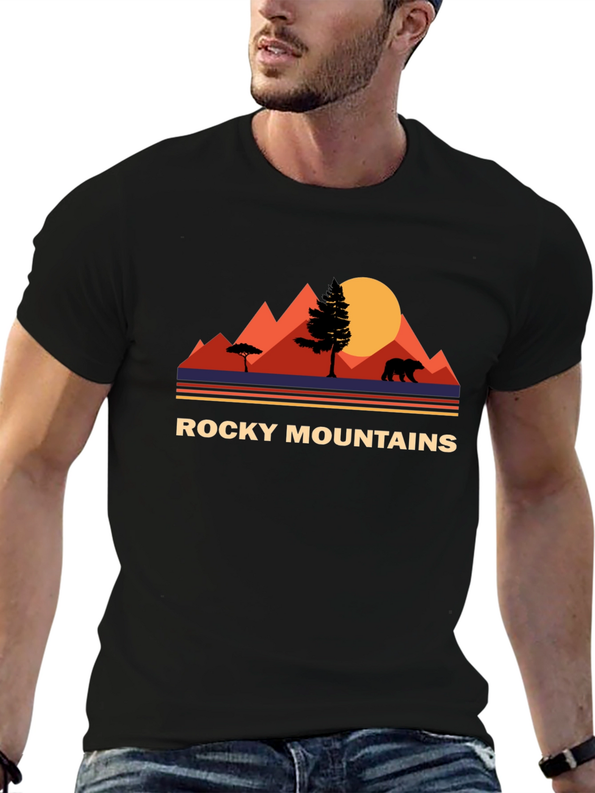 Rocky Mountains Bear Graphic Tee - Nature Adventure Shirt