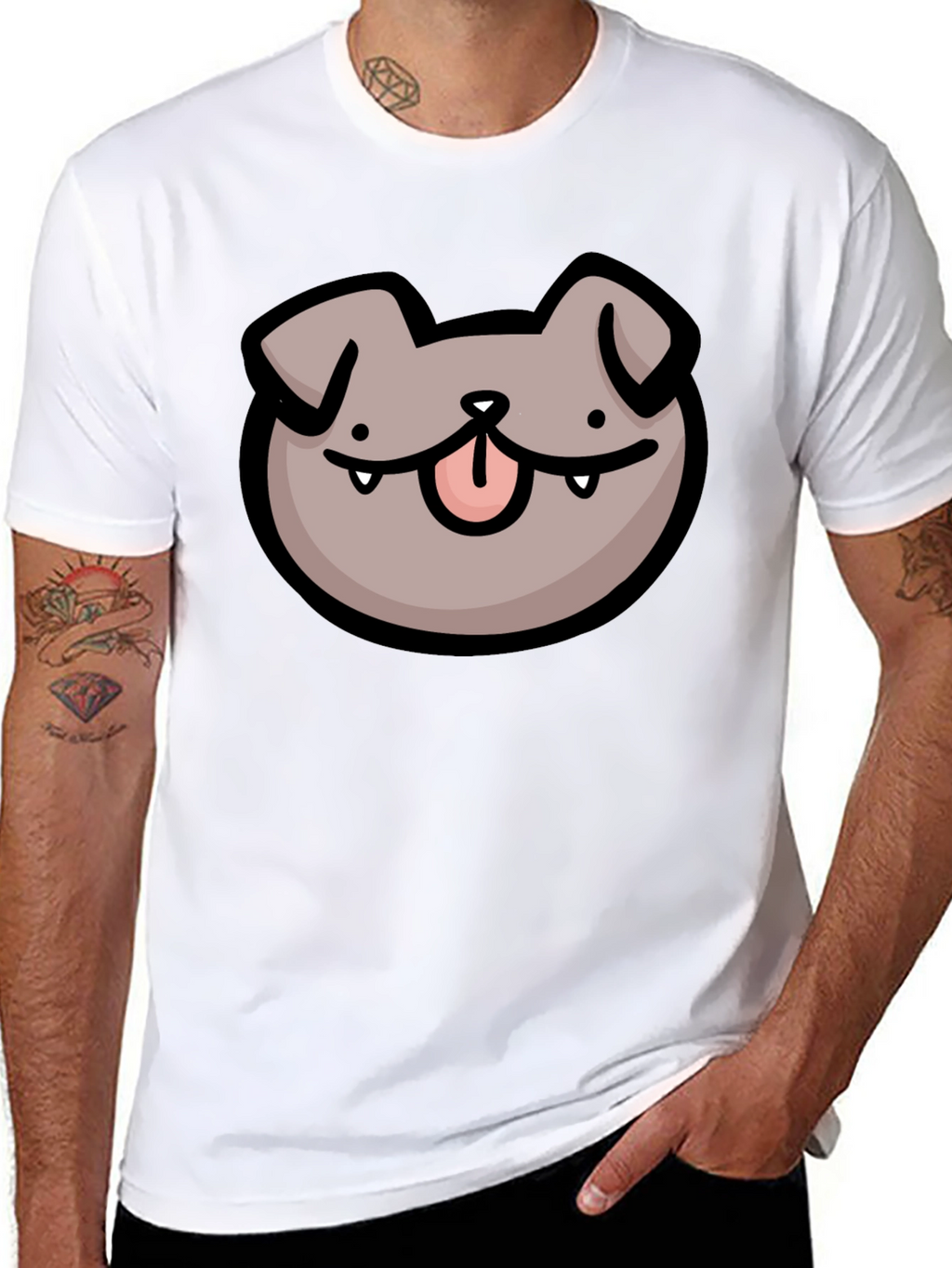 Dog Face Cartoon Black T-Shirt