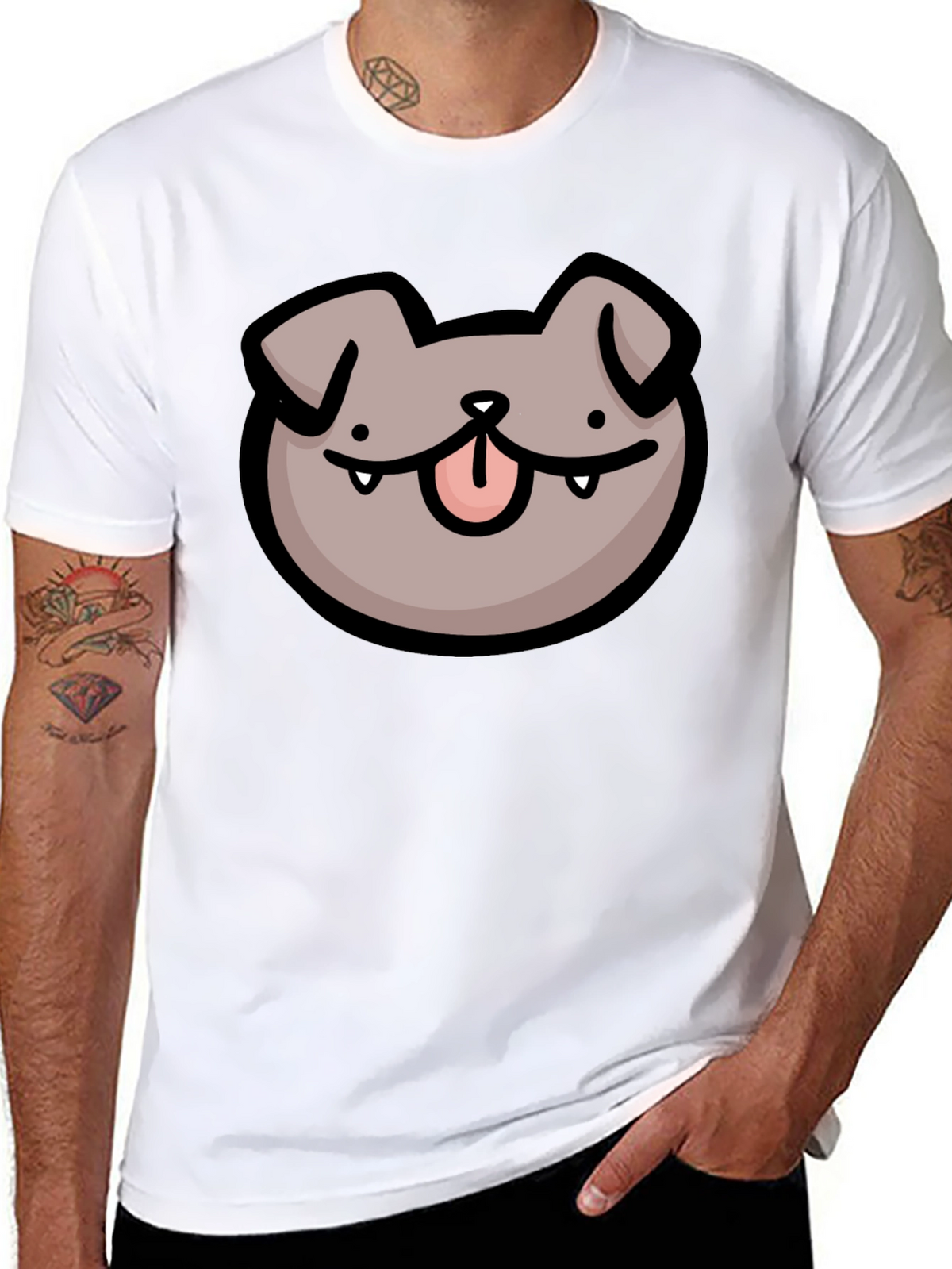 Dog Face Cartoon Black T-Shirt