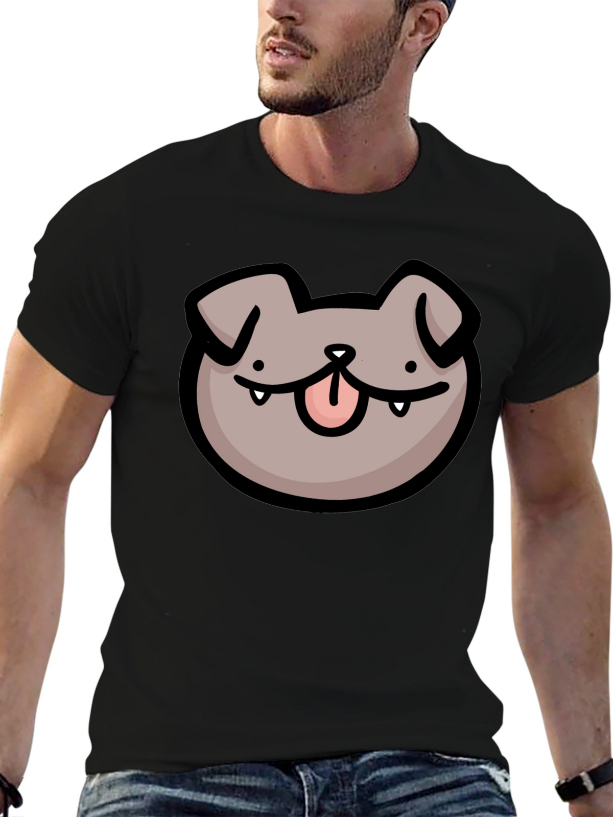 Dog Face Cartoon Black T-Shirt