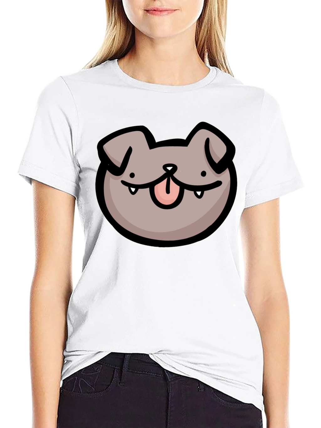 Dog Face Cartoon Black T-Shirt