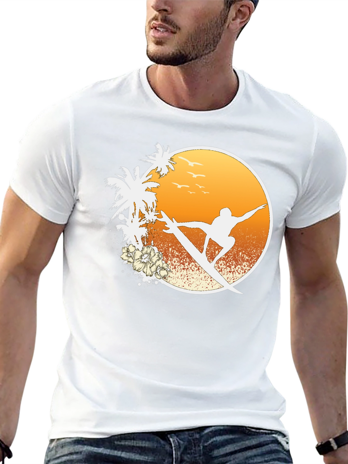 Surfer Sunset Graphic Tee - Beach Vibes T-Shirt