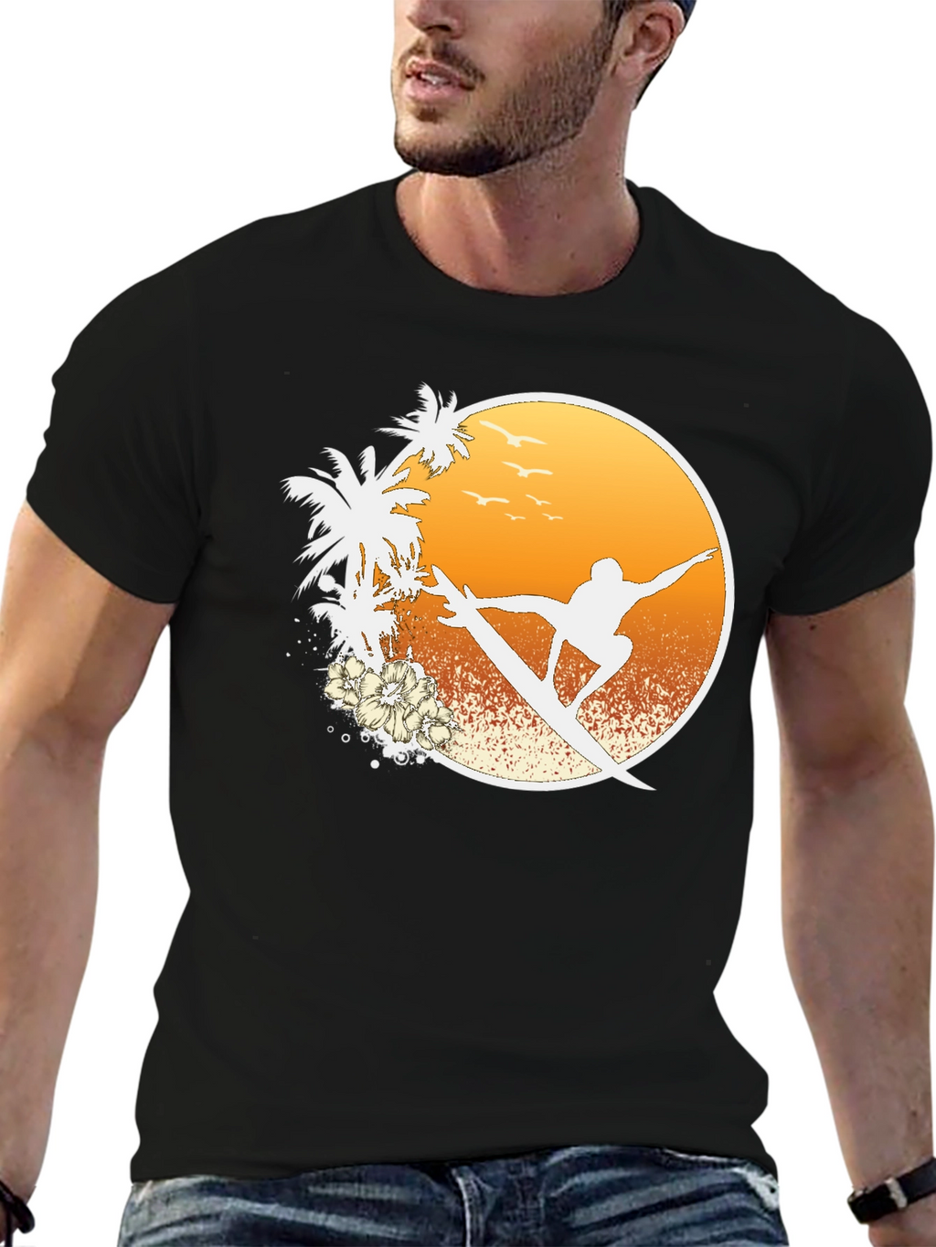 Surfer Sunset Graphic Tee - Beach Vibes T-Shirt