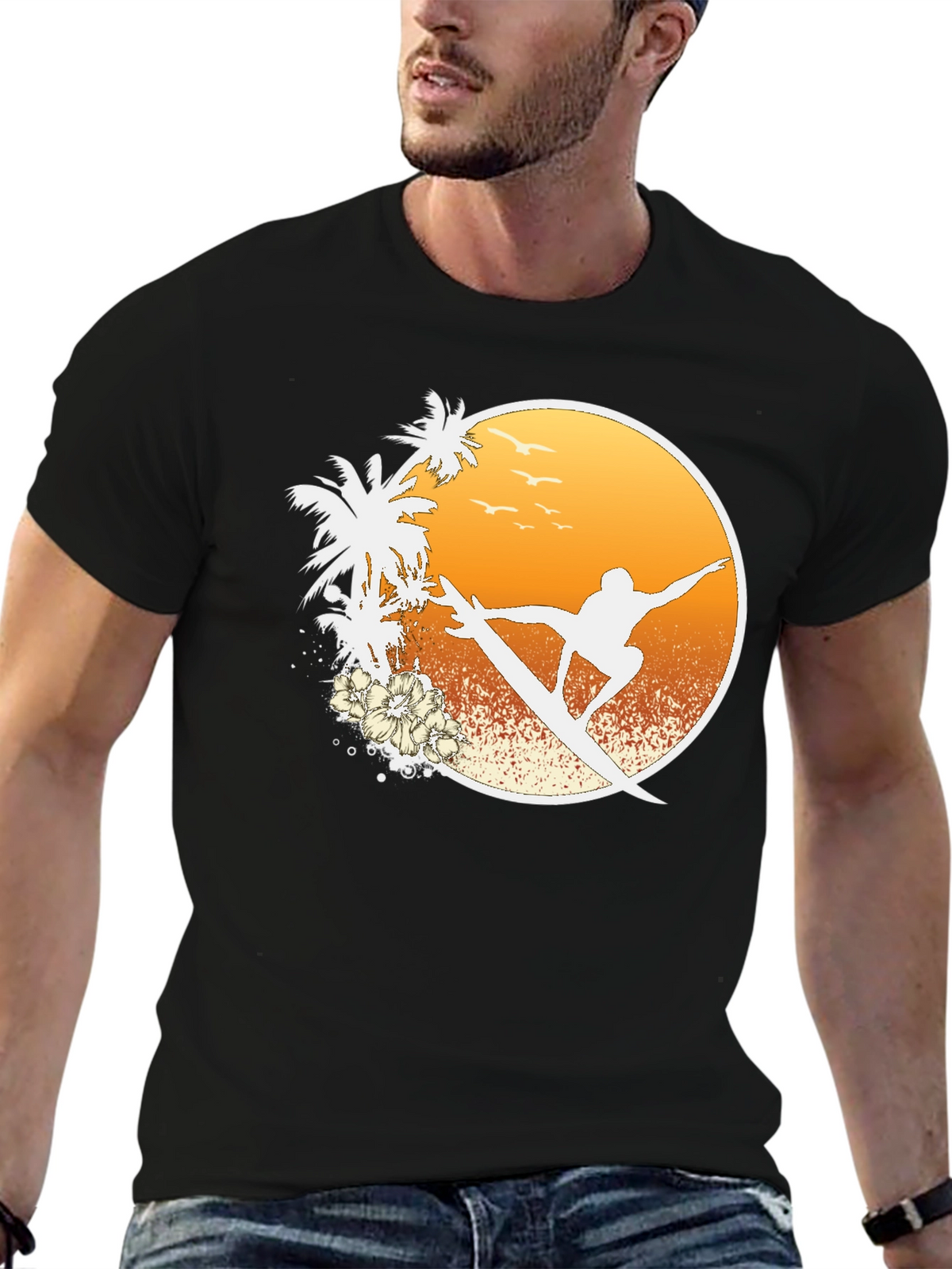 Surfer Sunset Graphic Tee - Beach Vibes T-Shirt