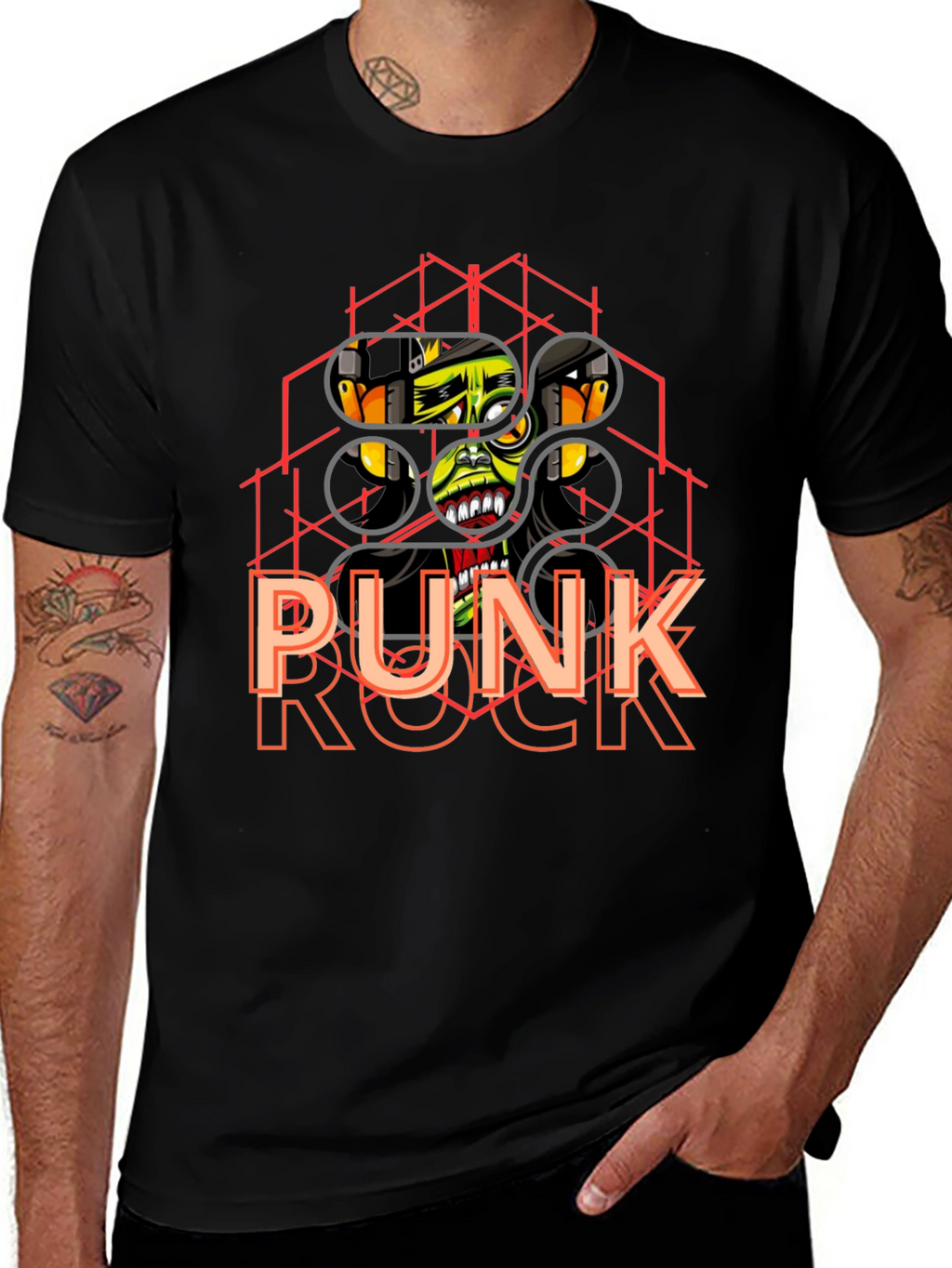 Punk Rock Graphic Tee - Black Cotton