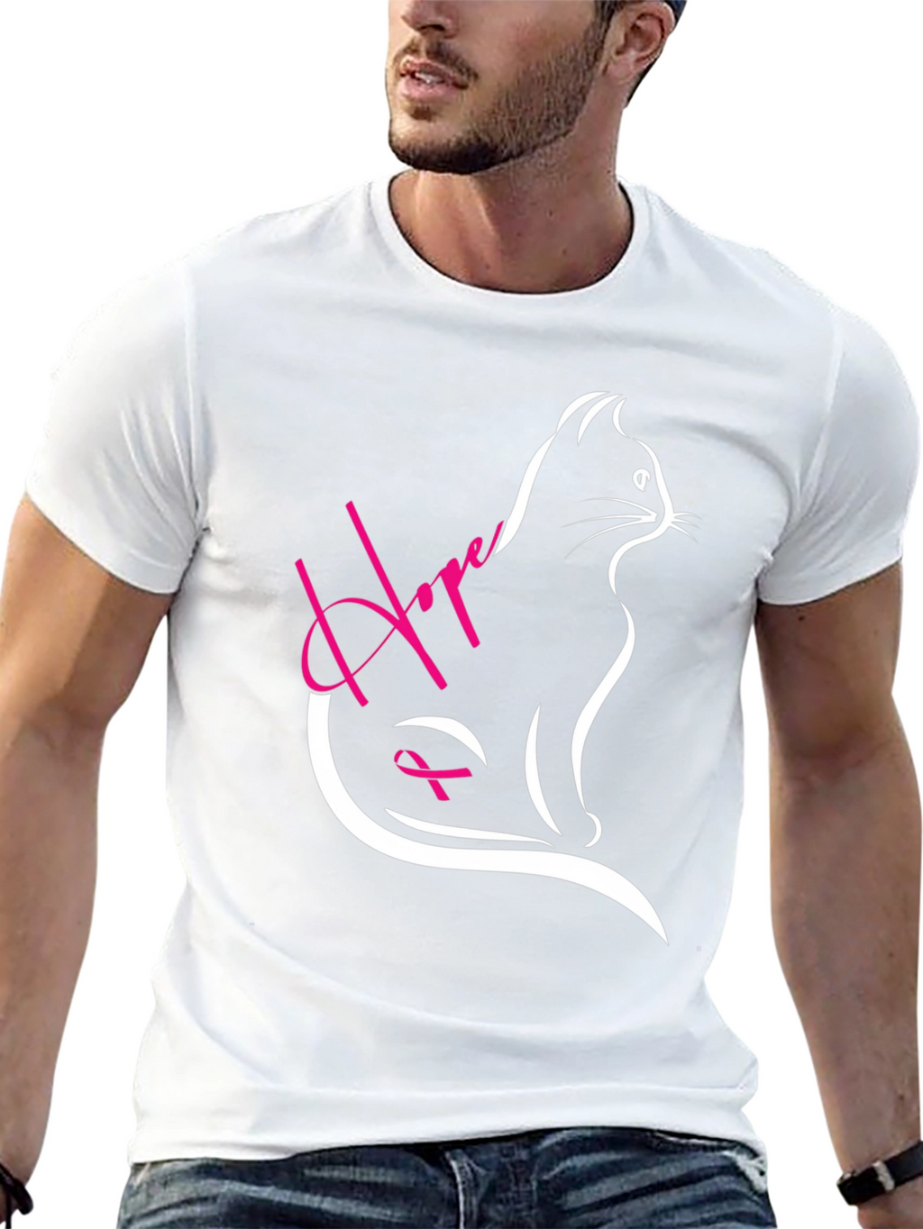 Hope Cat Breast Cancer Awareness T-Shirt