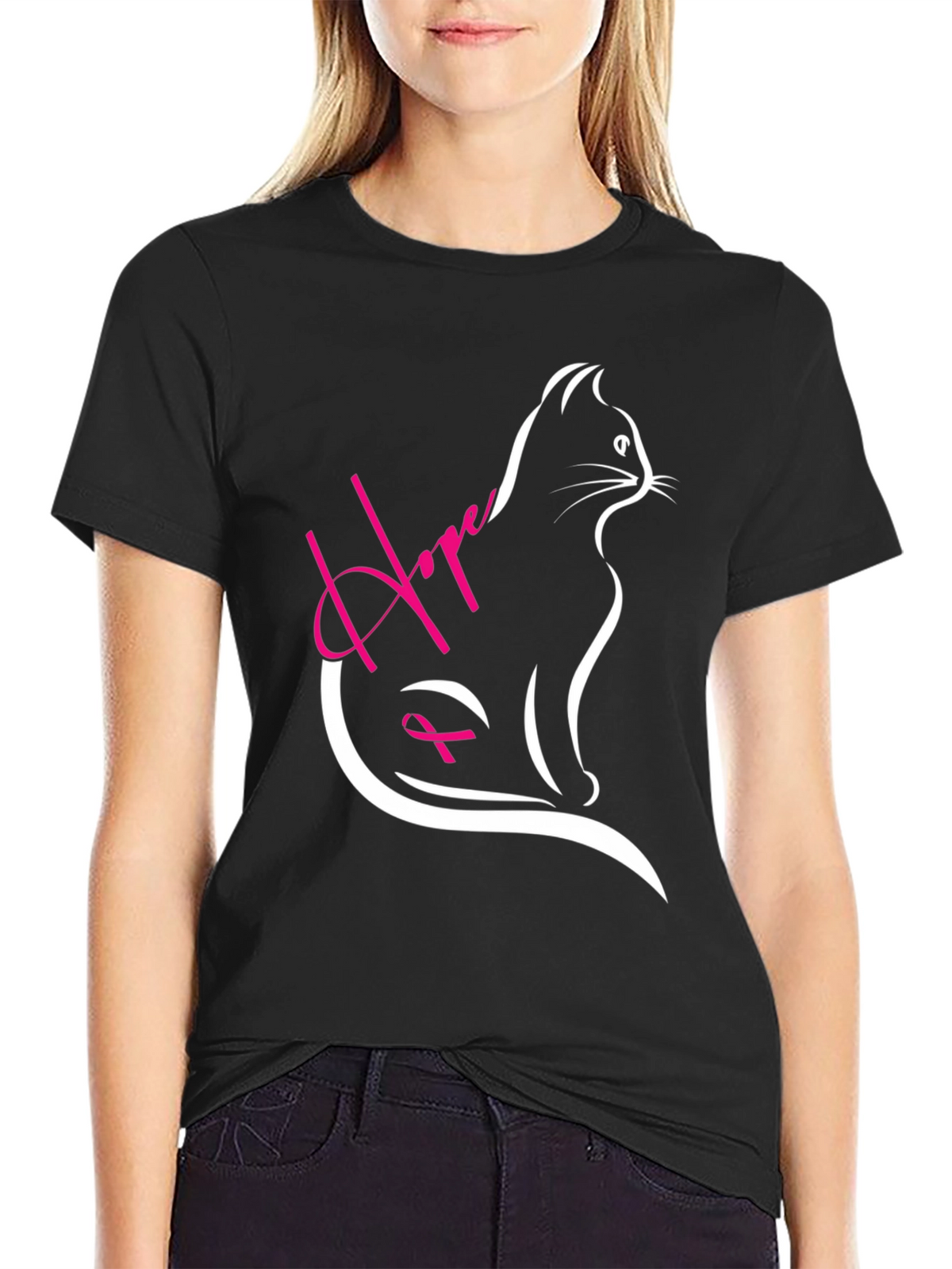 Hope Cat Breast Cancer Awareness T-Shirt