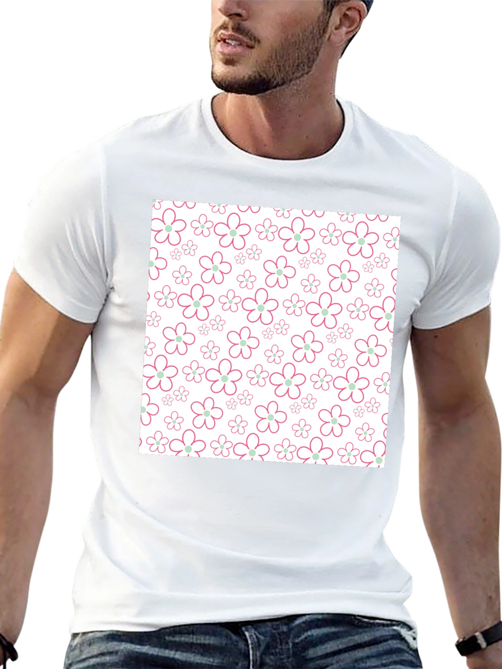 Floral Pattern T-Shirt - Black