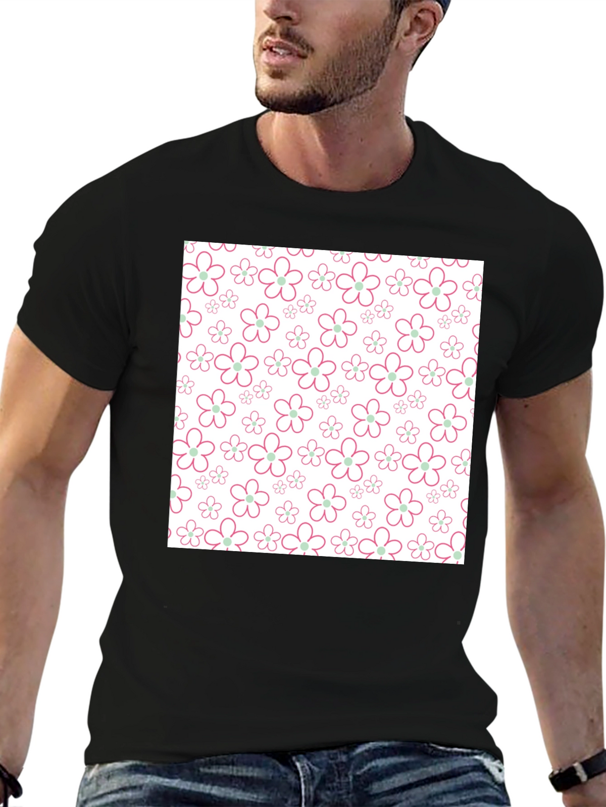 Floral Pattern T-Shirt - Black