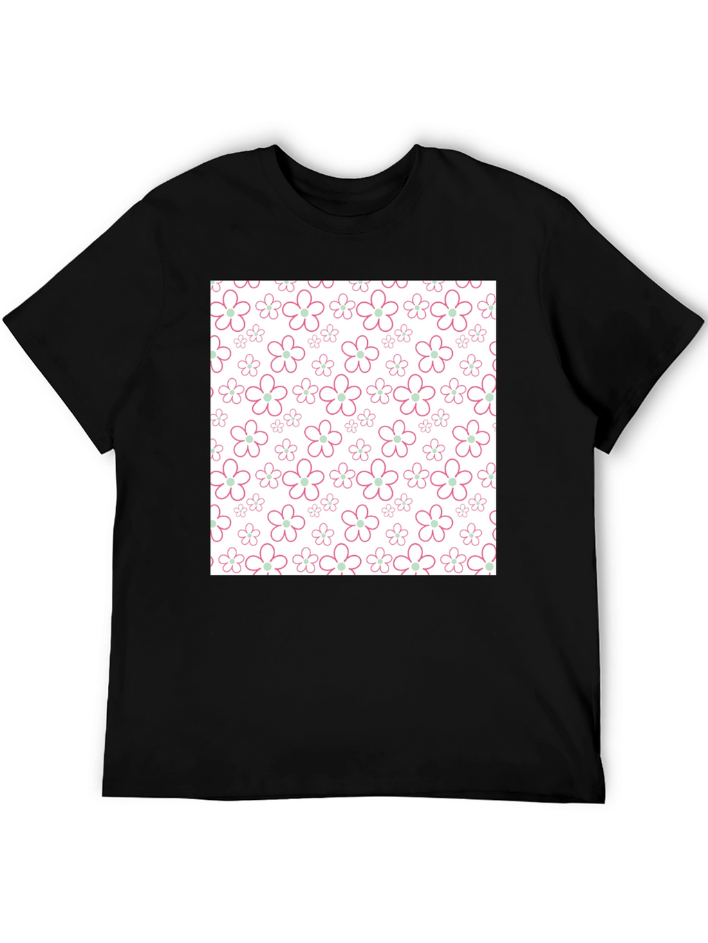 Floral Pattern T-Shirt - Black