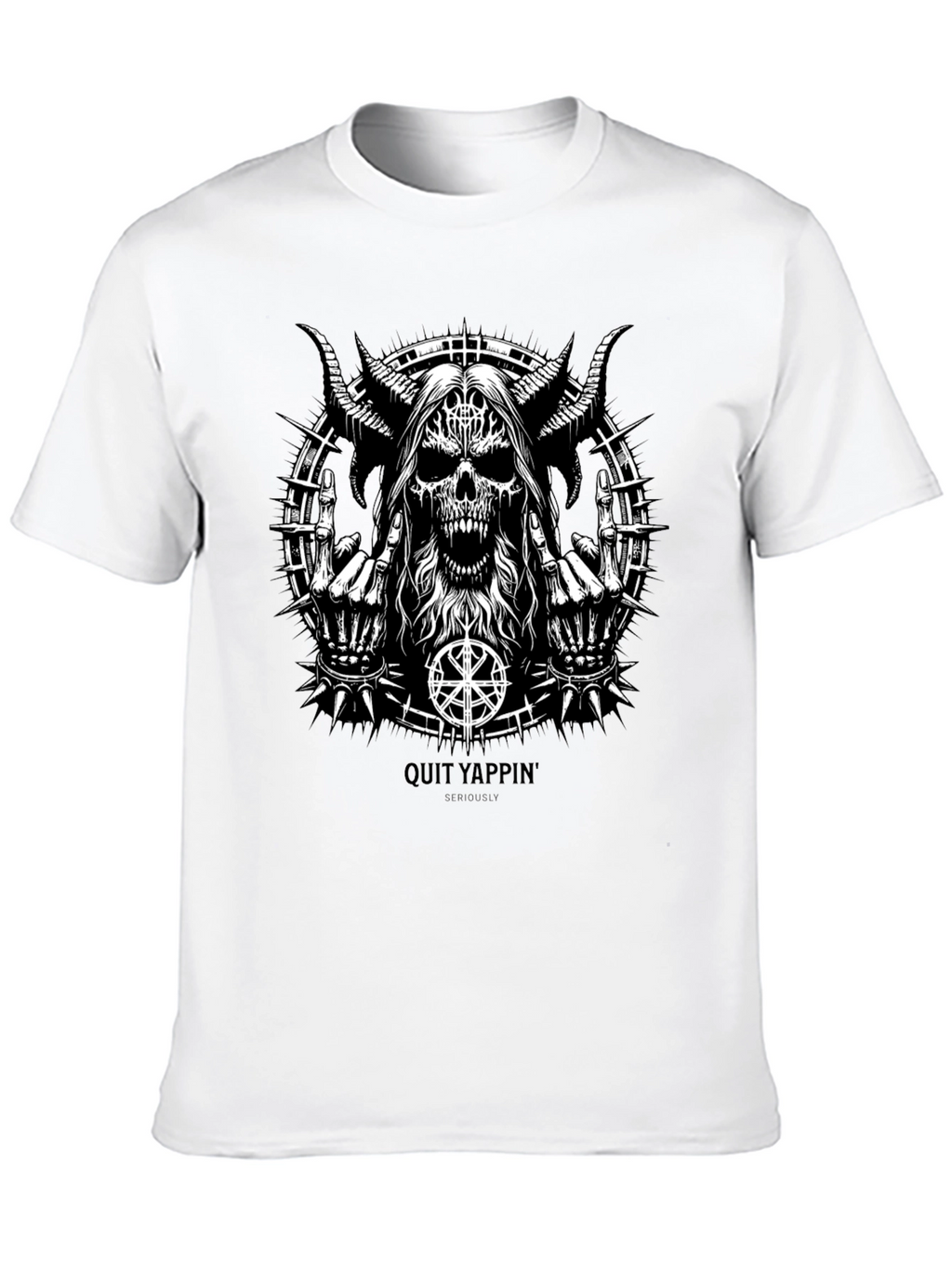 Quit Yappin Graphic Tee - Black Metal Skull Design