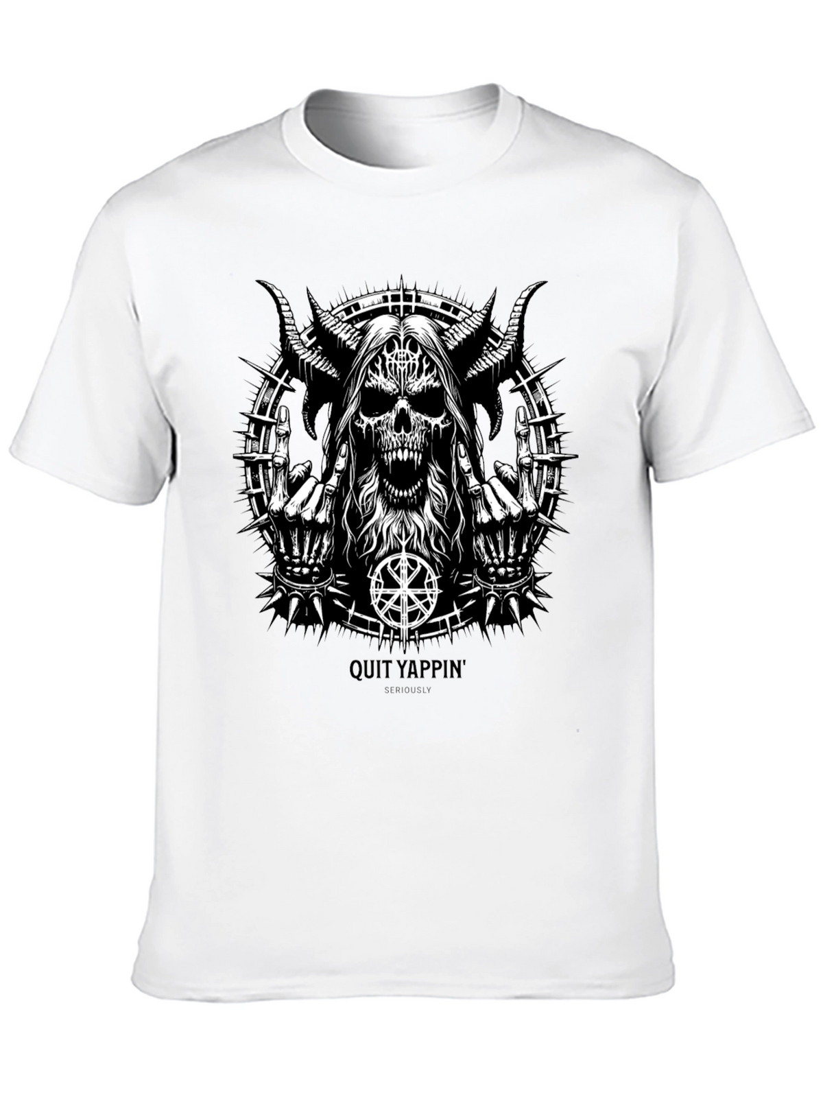 Quit Yappin Graphic Tee - Black Metal Skull Design