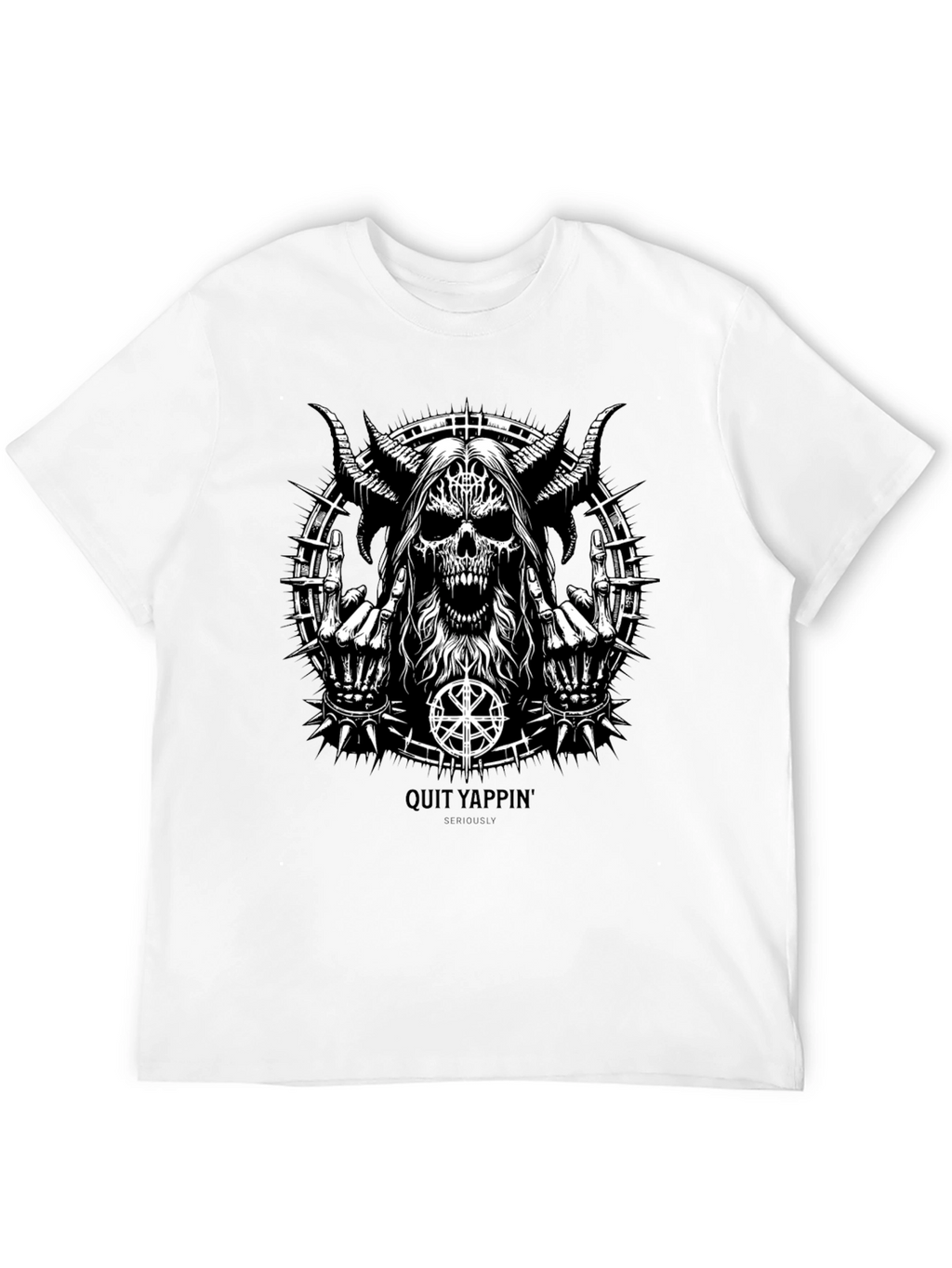 Quit Yappin Graphic Tee - Black Metal Skull Design