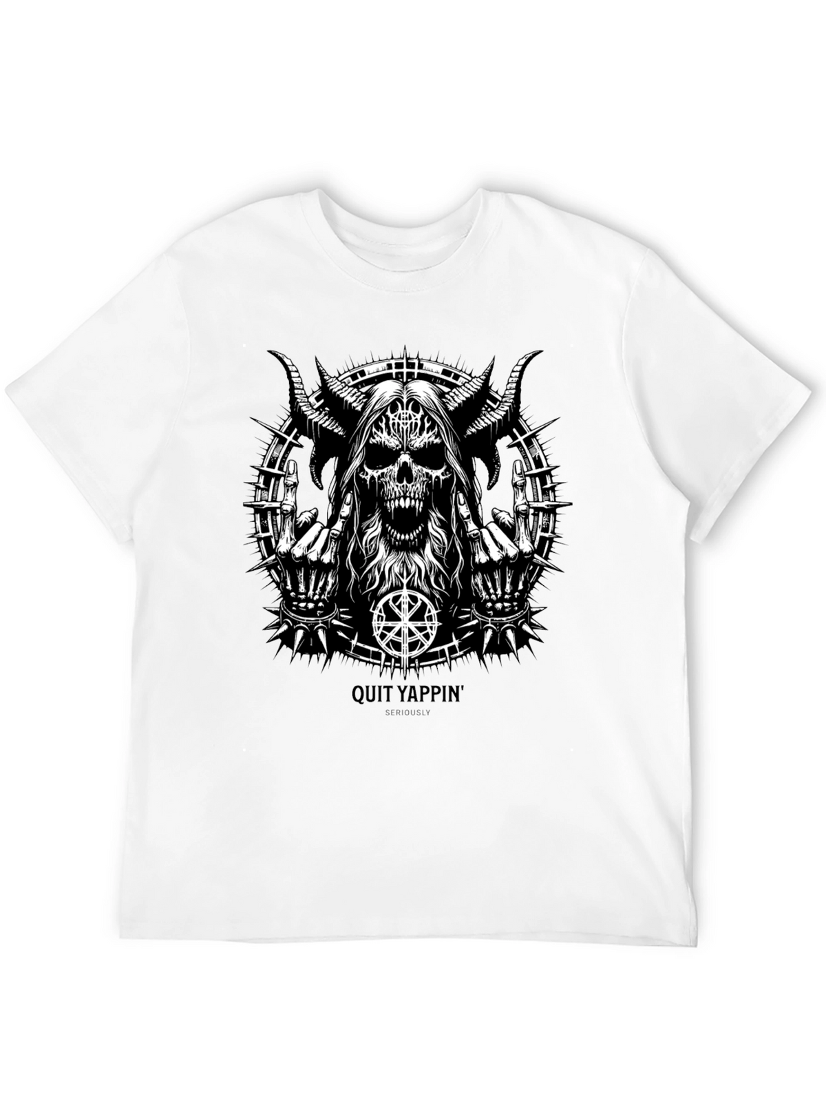 Quit Yappin Graphic Tee - Black Metal Skull Design
