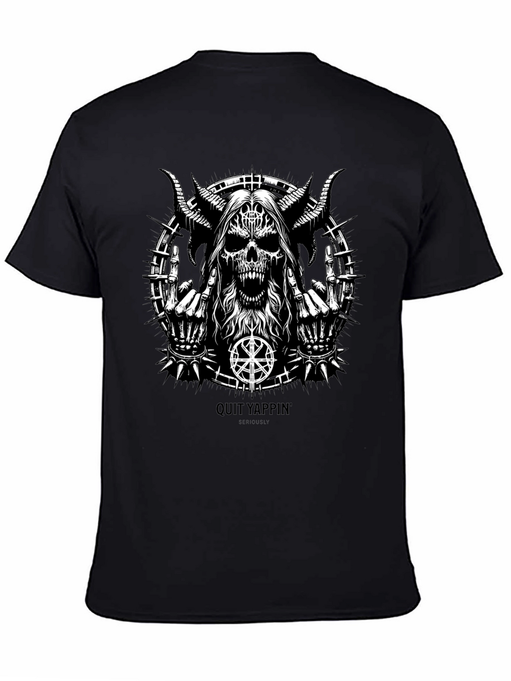 Quit Yappin Graphic Tee - Black Metal Skull Design