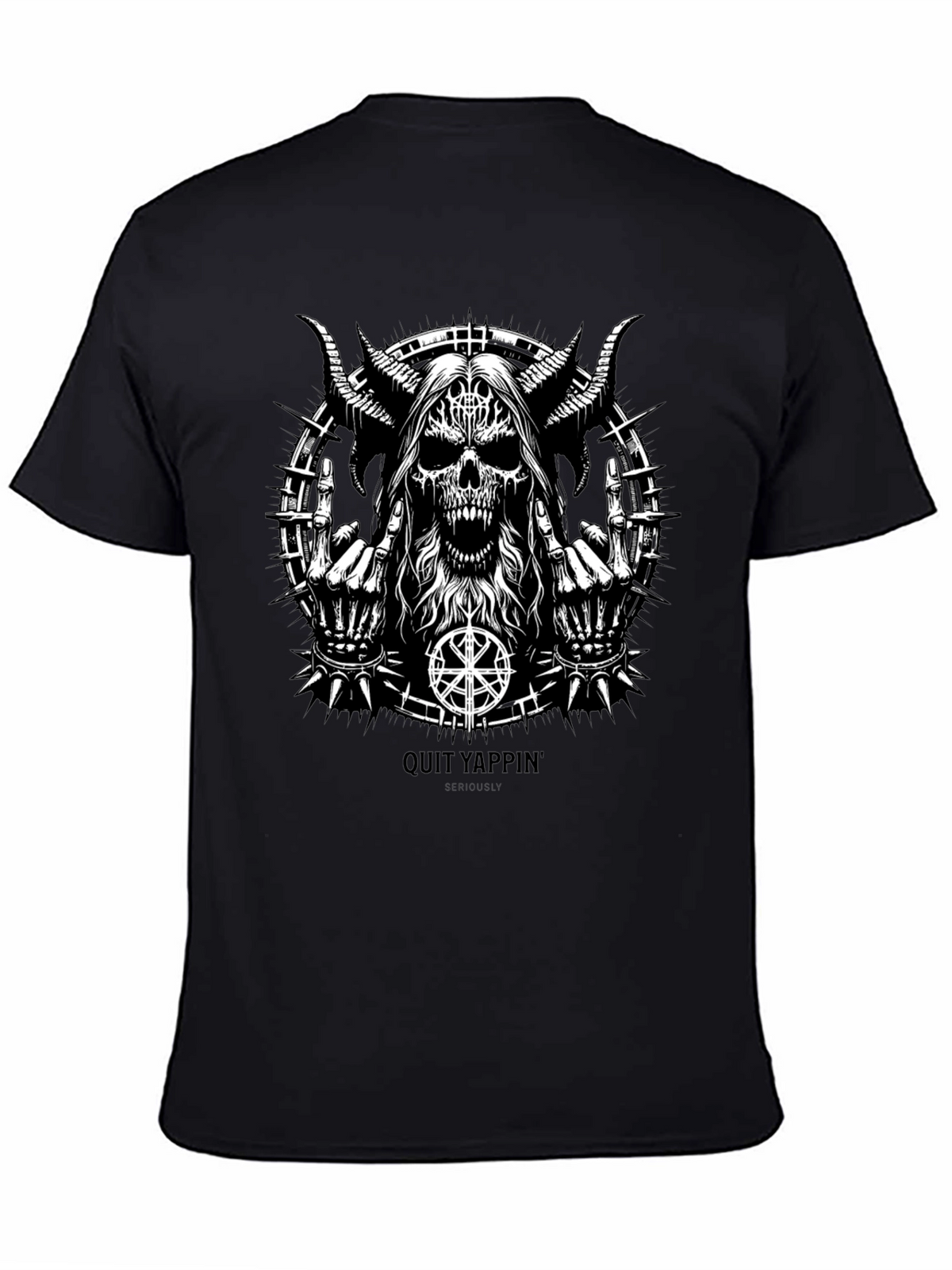 Quit Yappin Graphic Tee - Black Metal Skull Design