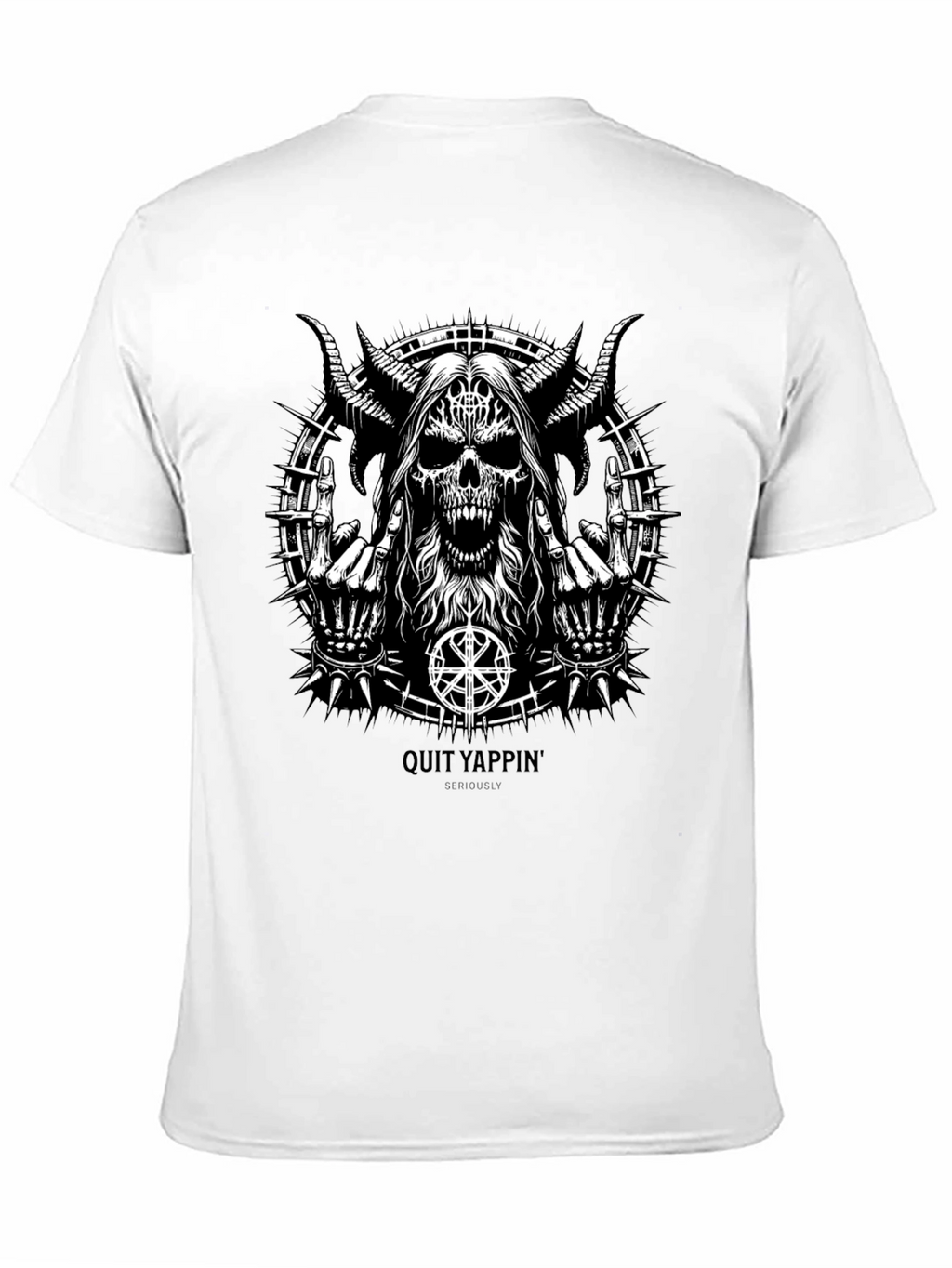 Quit Yappin Graphic Tee - Black Metal Skull Design