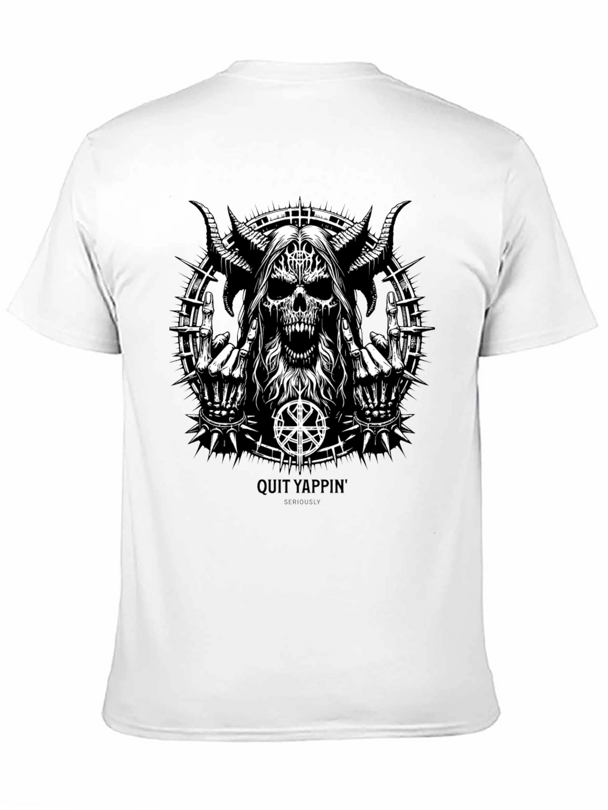 Quit Yappin Graphic Tee - Black Metal Skull Design