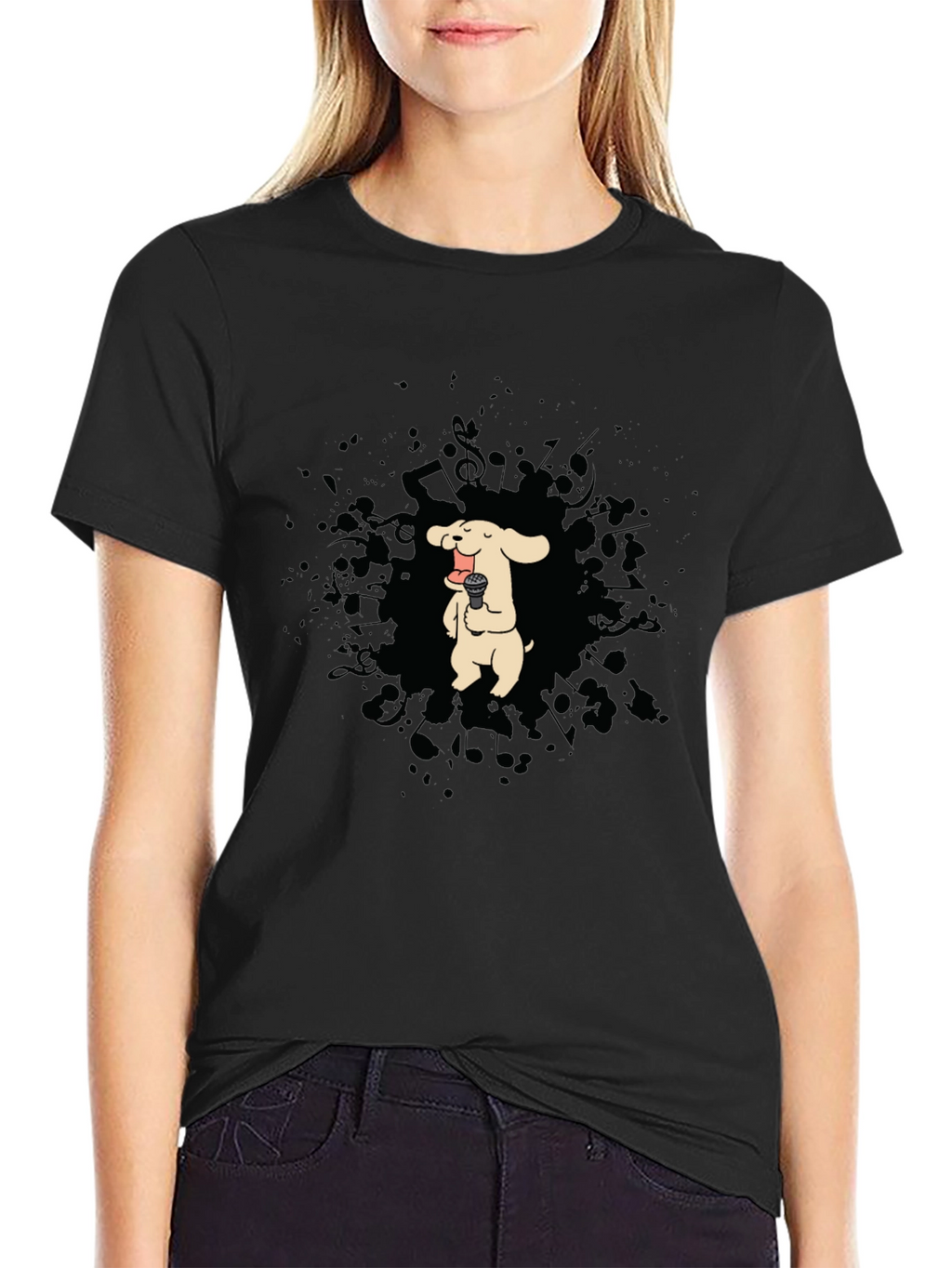 Dog Singer Graphic T-Shirt - Black