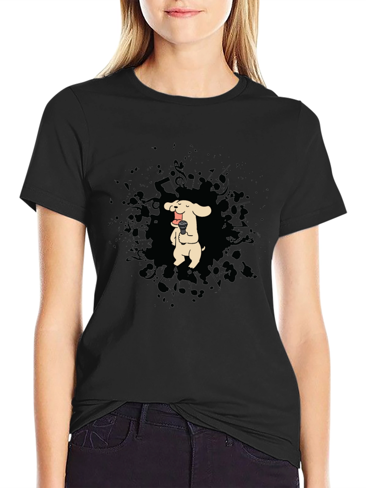 Dog Singer Graphic T-Shirt - Black