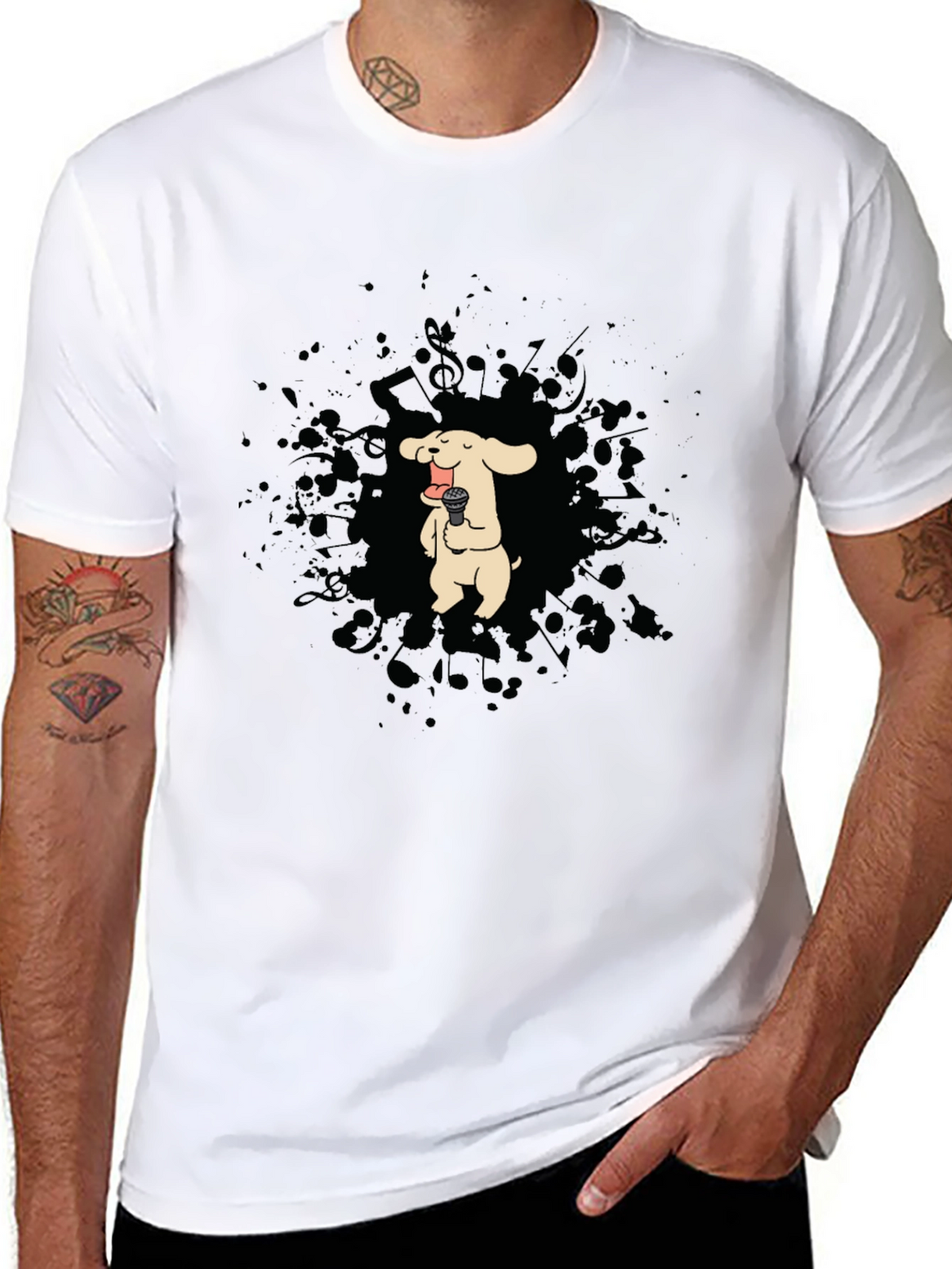 Dog Singer Graphic T-Shirt - Black