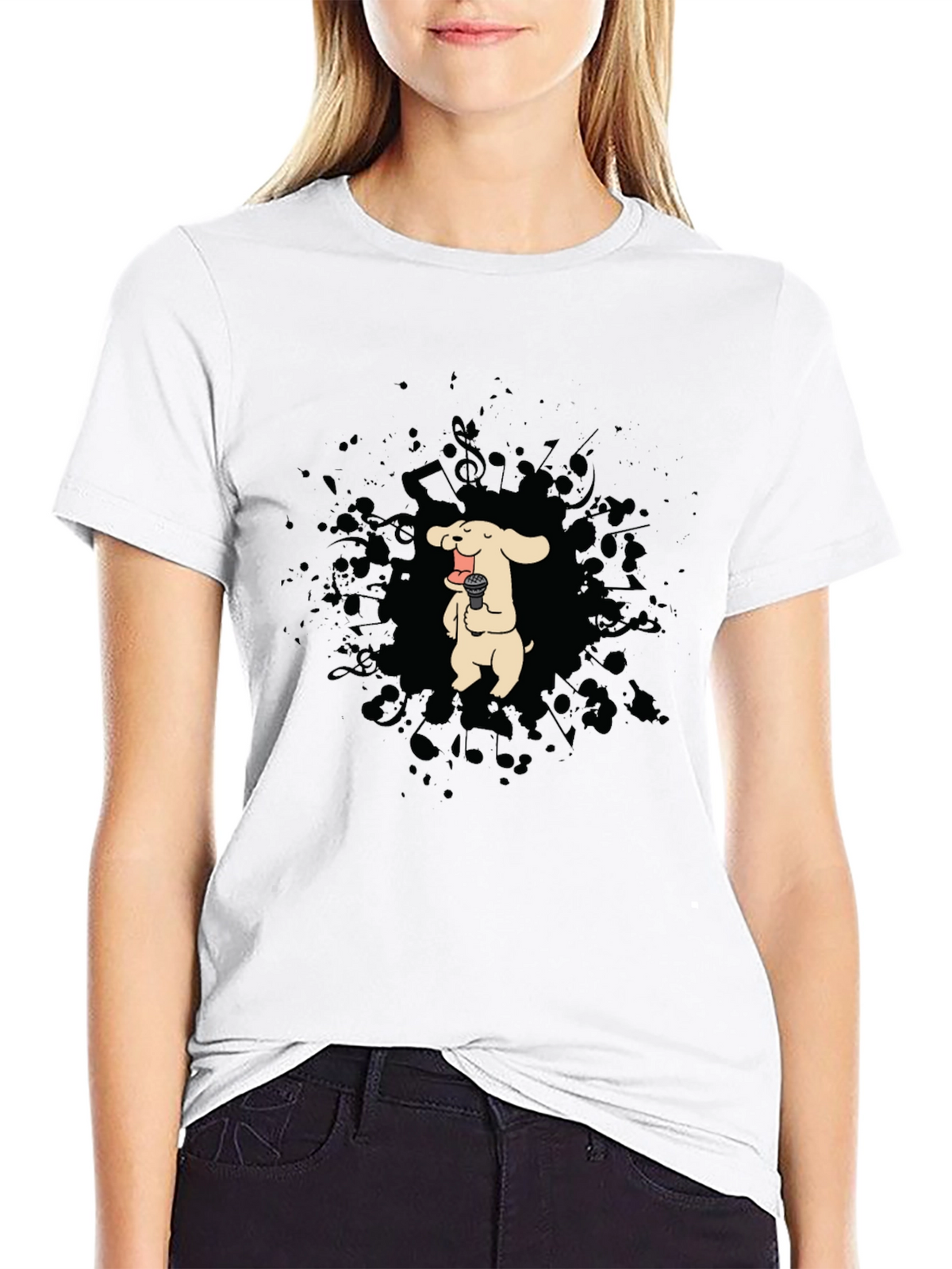 Dog Singer Graphic T-Shirt - Black