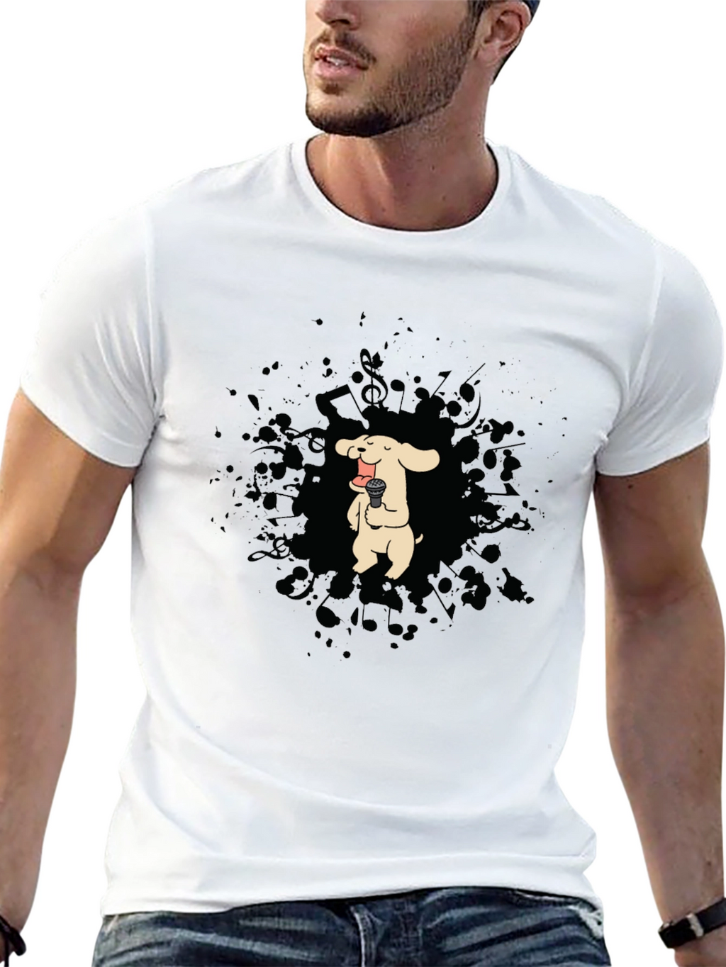 Dog Singer Graphic T-Shirt - Black