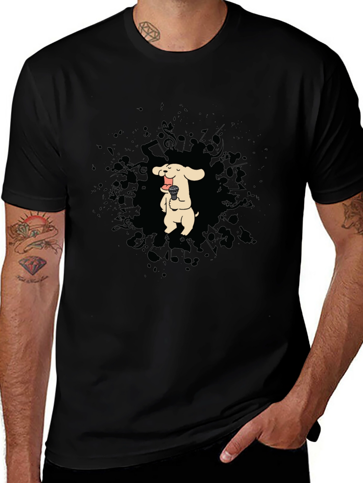 Dog Singer Graphic T-Shirt - Black